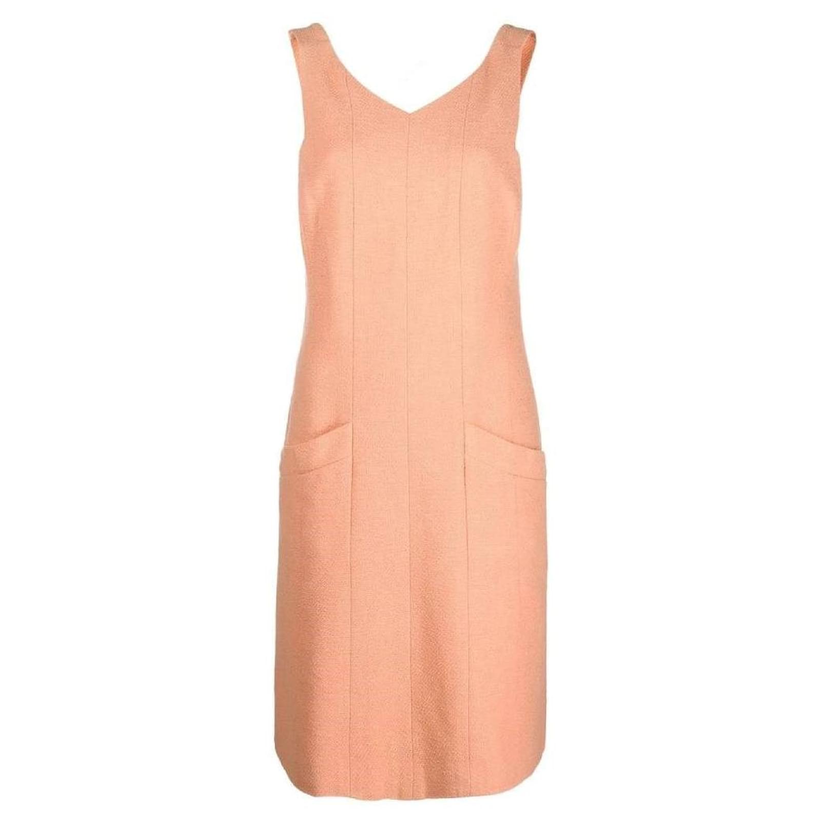 chanel orange plain vintage cotton dress Chanel Size:34 Cotton Wool Tweed Sleeveless Dress Orange WS6748 NUIR VINTAGE