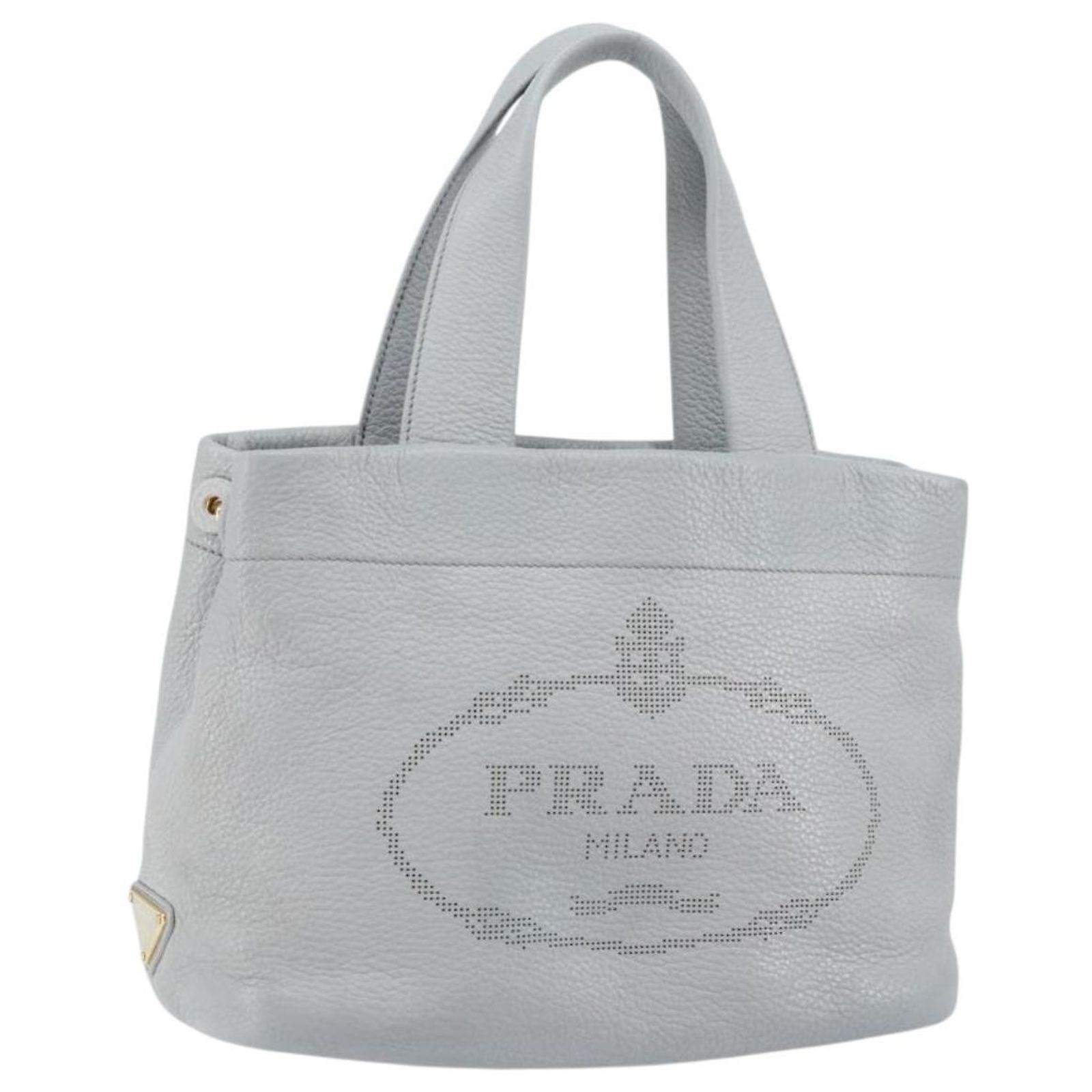 PRADA Small Tote Bag Punching leather Gray Gold Auth bs30580 Brown 