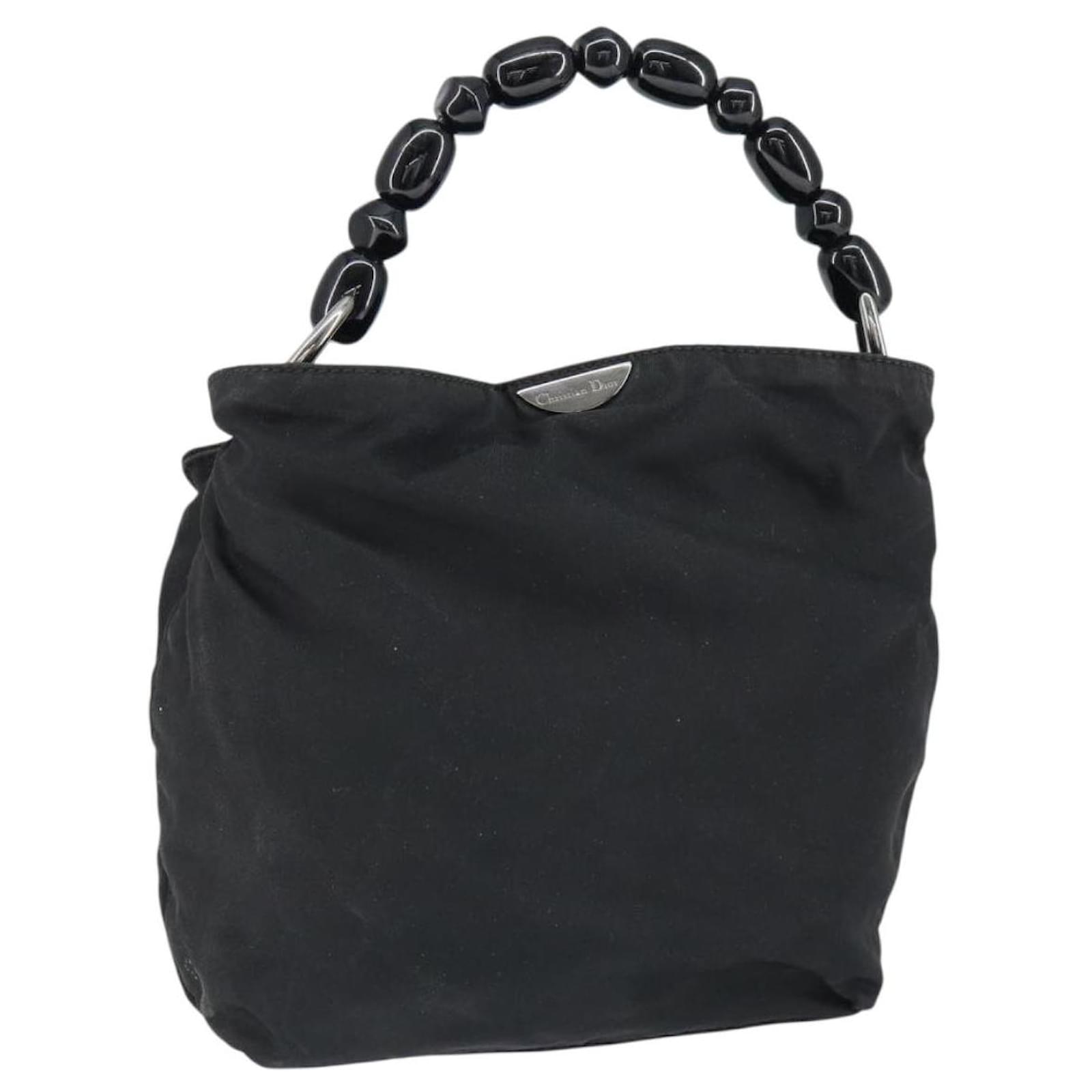 専用 Christian Dior MARIS PEAR NYLON HAND Christian Dior Maris Pearl Hand Bag Nylon Beige Silver Auth