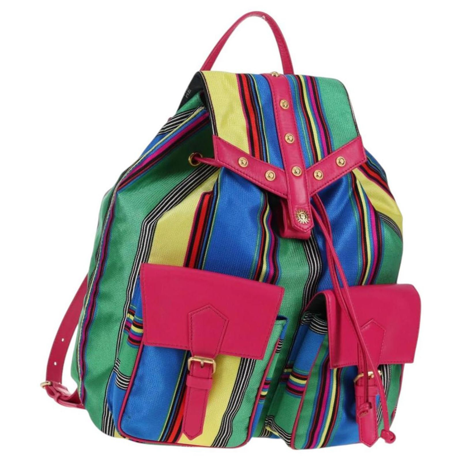 Gianni Versace Backpack Canvas Multicolor Gold Auth 142845V Gianni Versace Backpack Canvas Multicolor Gold Auth 142845V  main image 4