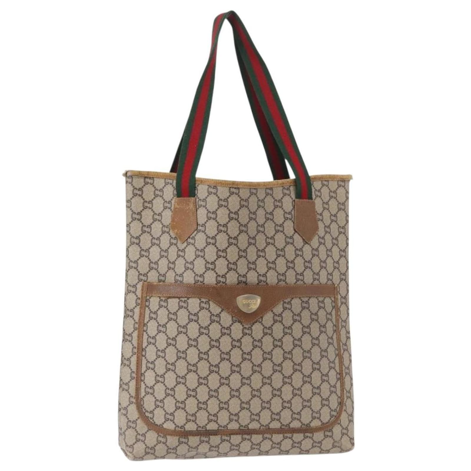 GUCCI GUCCI Plus Supreme Web Sherry Line Tote Bag PVC Beige Gold