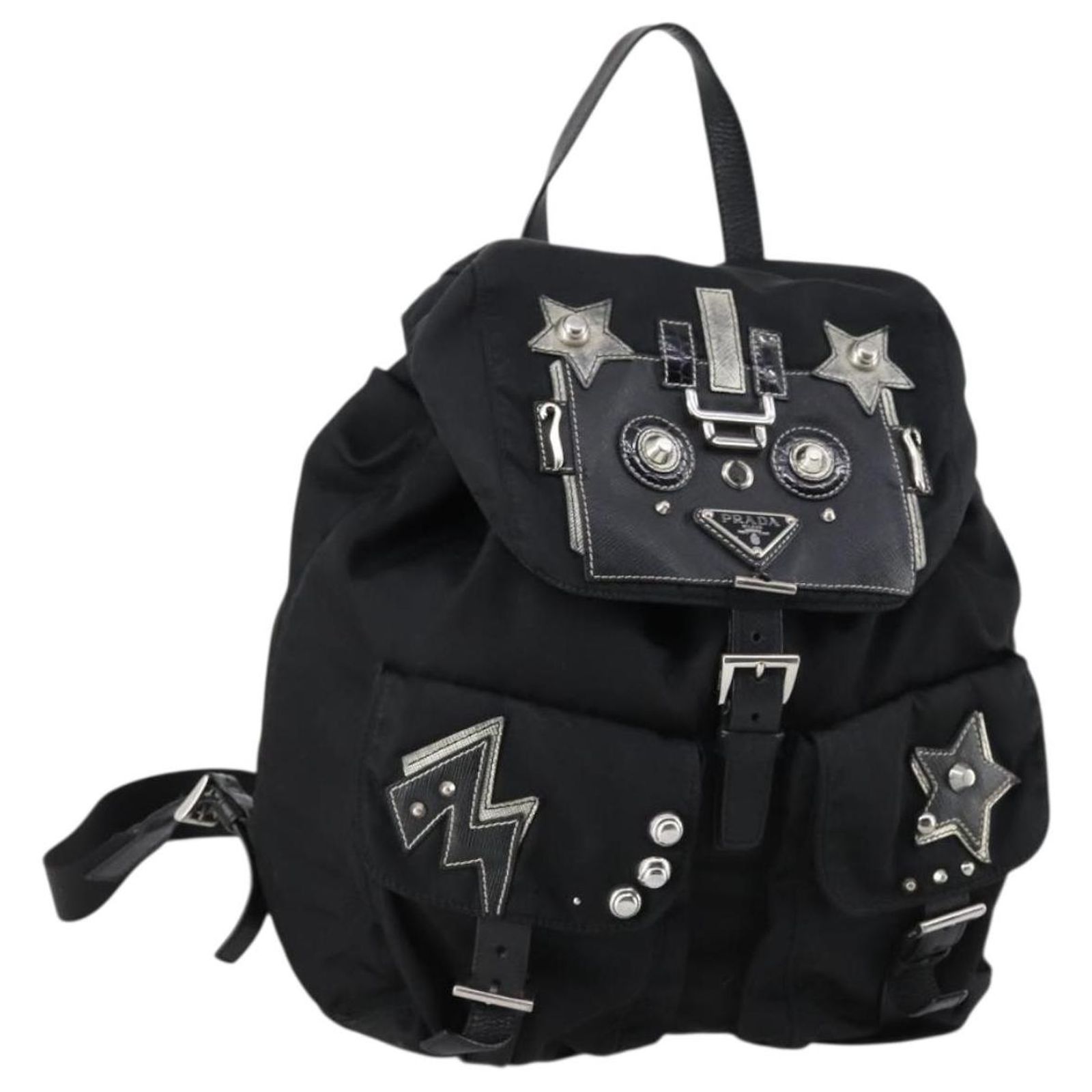 PRADA Backpack Nylon Black Silver Auth 145074 Silvery ref  display picture 3