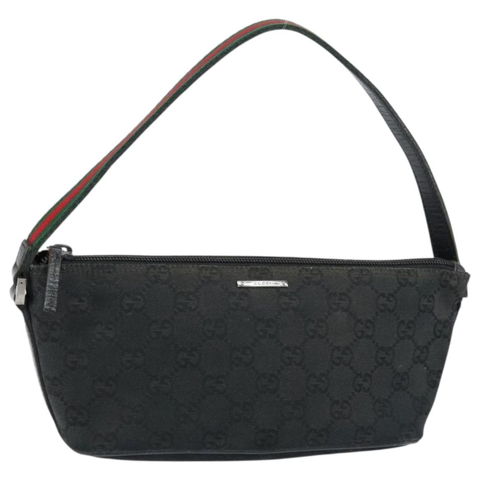 GUCCI GG Canvas Web Sherry Line Accessory Pouch Black 141809 Auth 