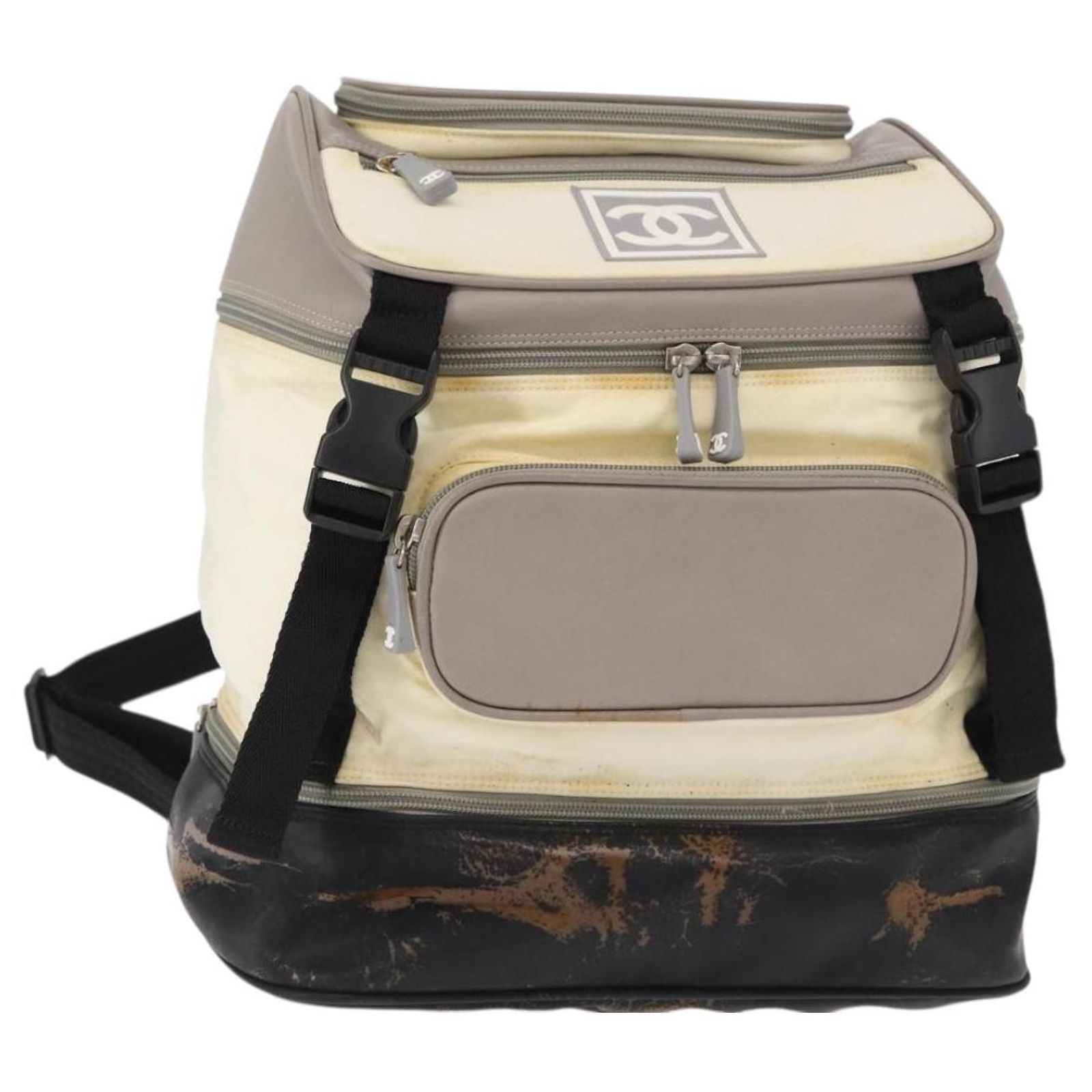 CHANEL Sports Line COCO Mark Backpack Nylon Leather White 