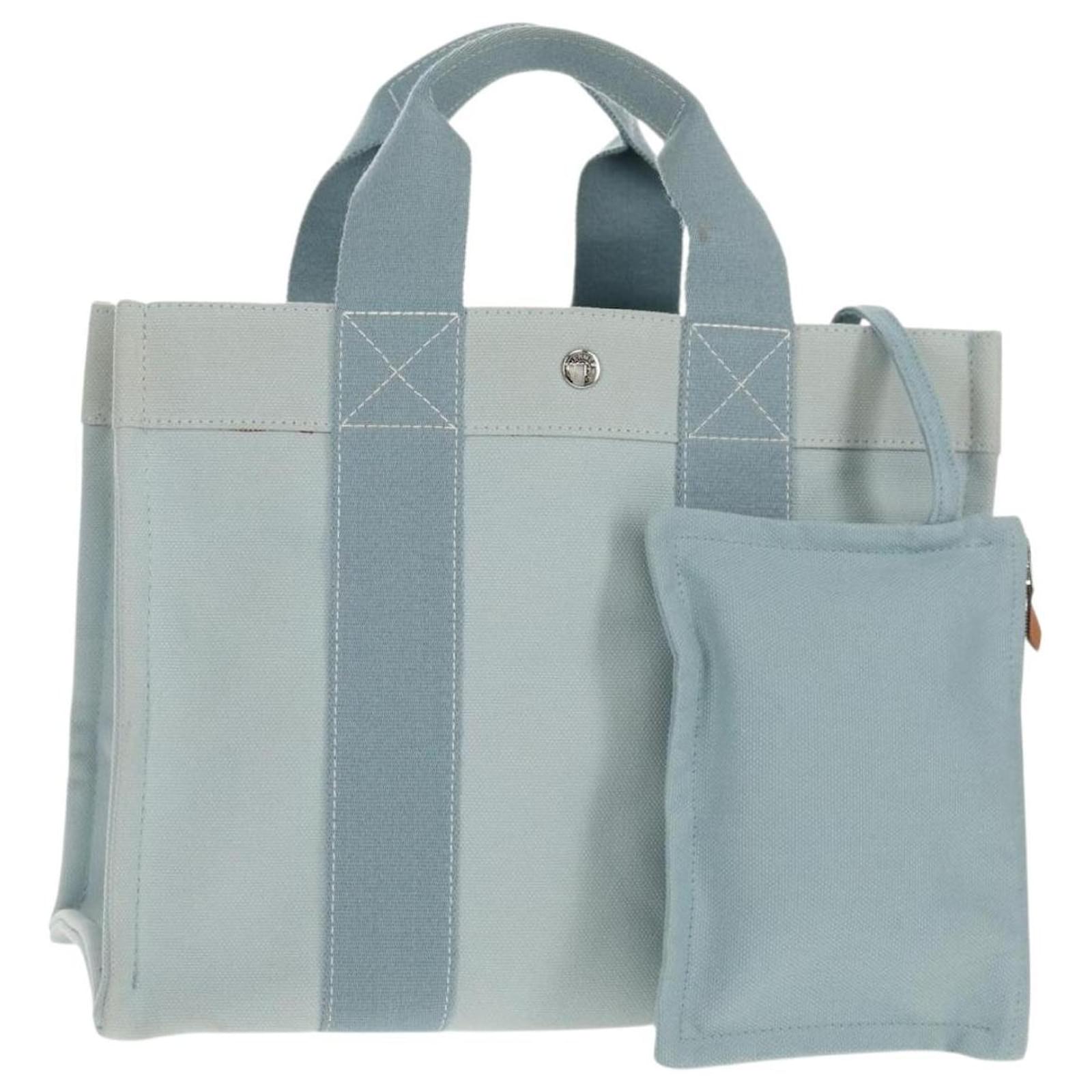 Hermès HERMES Bora Bora PM Tote Bag Canvas Light Blue Silver Auth