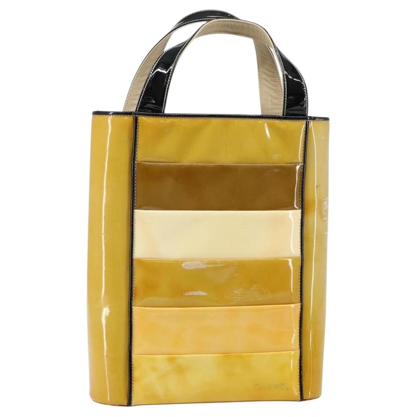 新品 CHANEL 01C タンクトップ レーヨン イエロー 38 CHANEL Tote Bag Enamel Yellow Gold CC Auth gh968 Golden ref