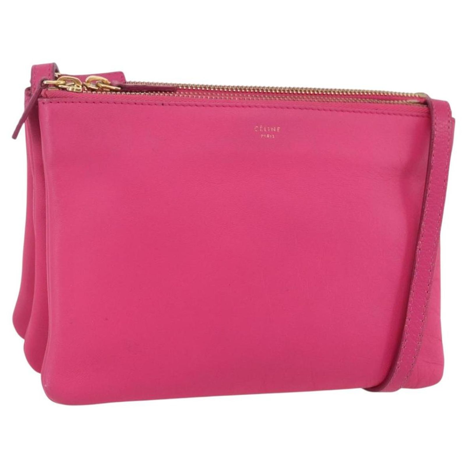 Céline CELINE Trio Small Shoulder Bag Leather Pink Gold Auth 