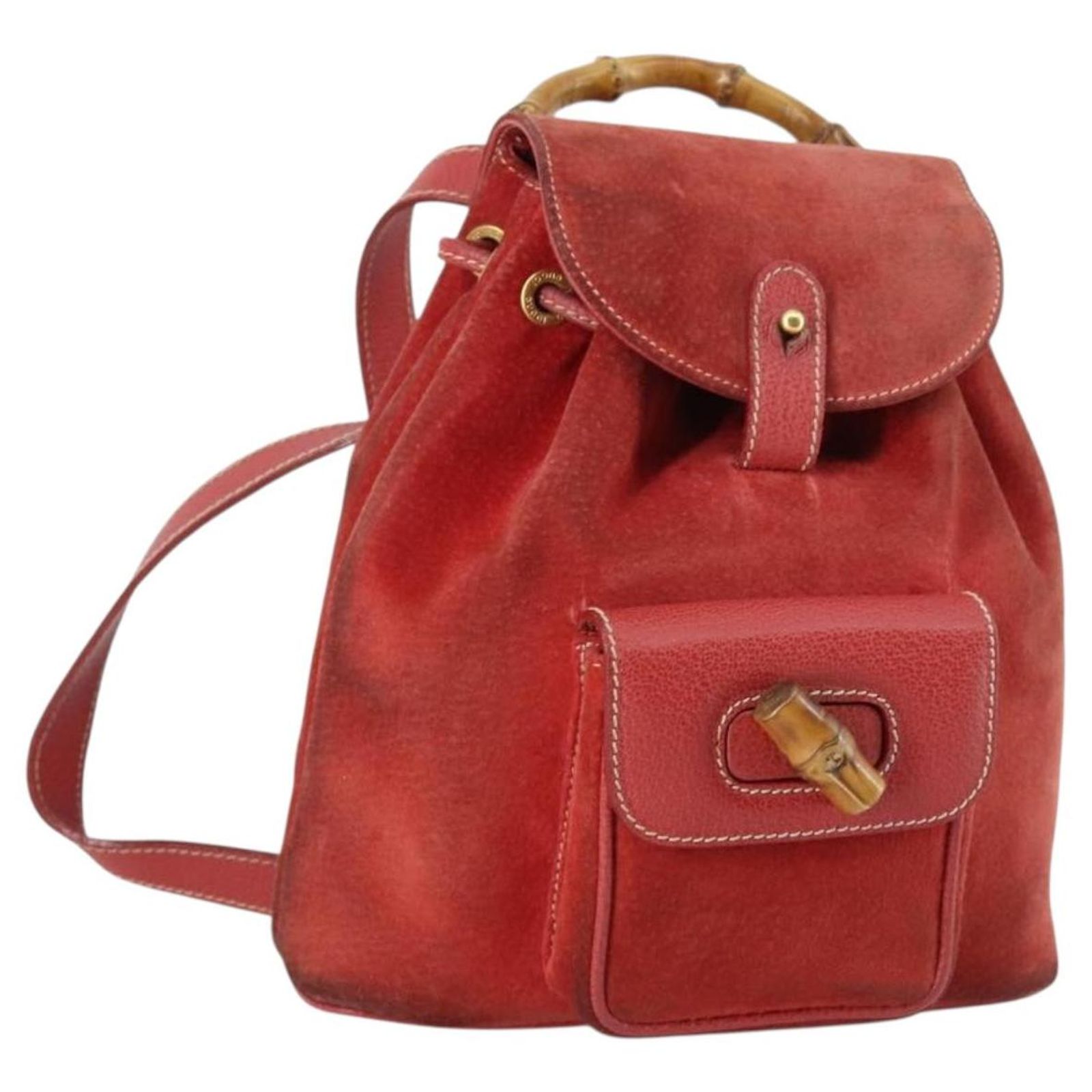 GUCCI Bamboo Backpack Suede Red Gold 003 2058 0016 Auth 136160 90s Suede Bamboo Backpack | Authentic & Vintage | ReSee main image 2