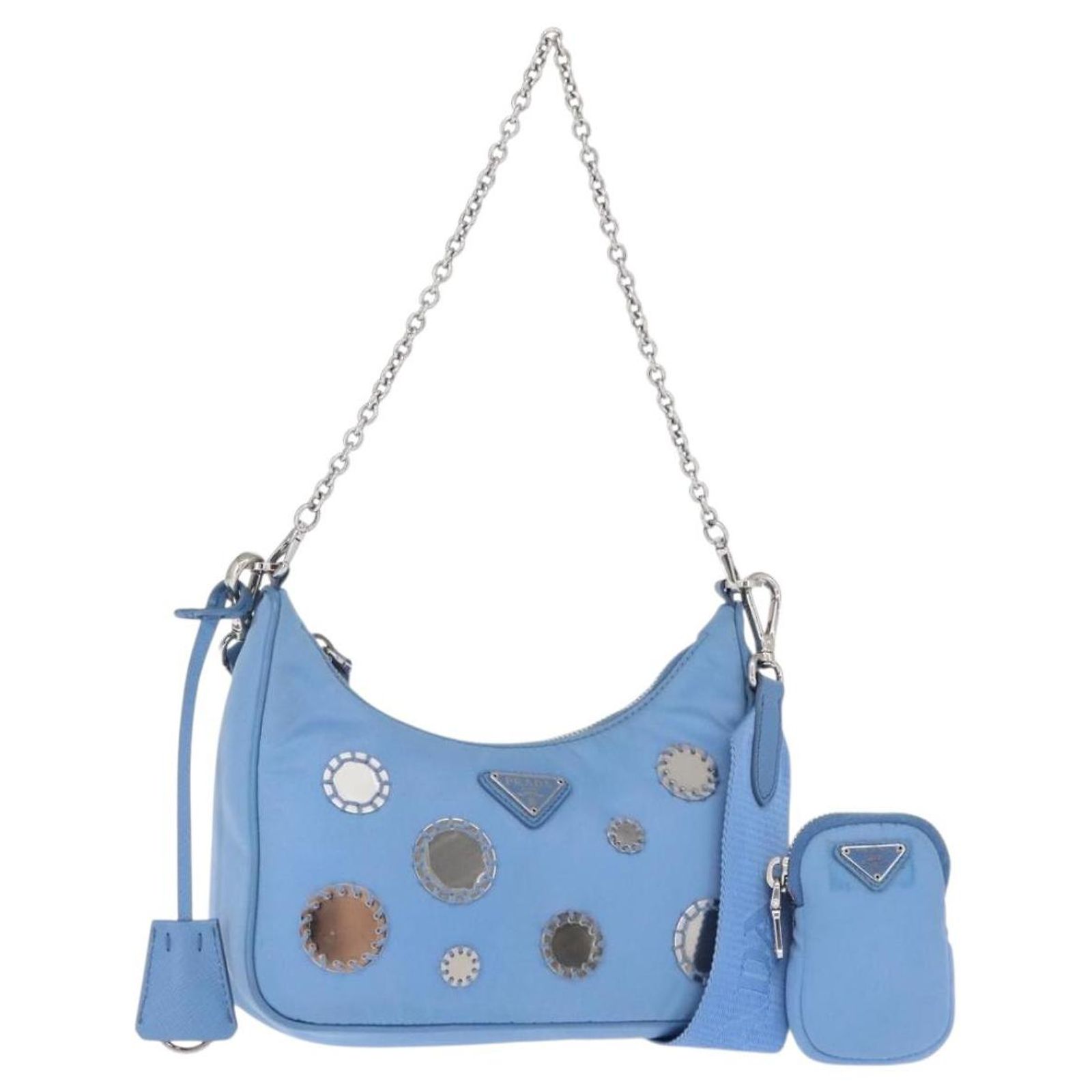 PRADA Re-edition Shoulder Bag Nylon 2way Light Blue 1BH204 Auth 