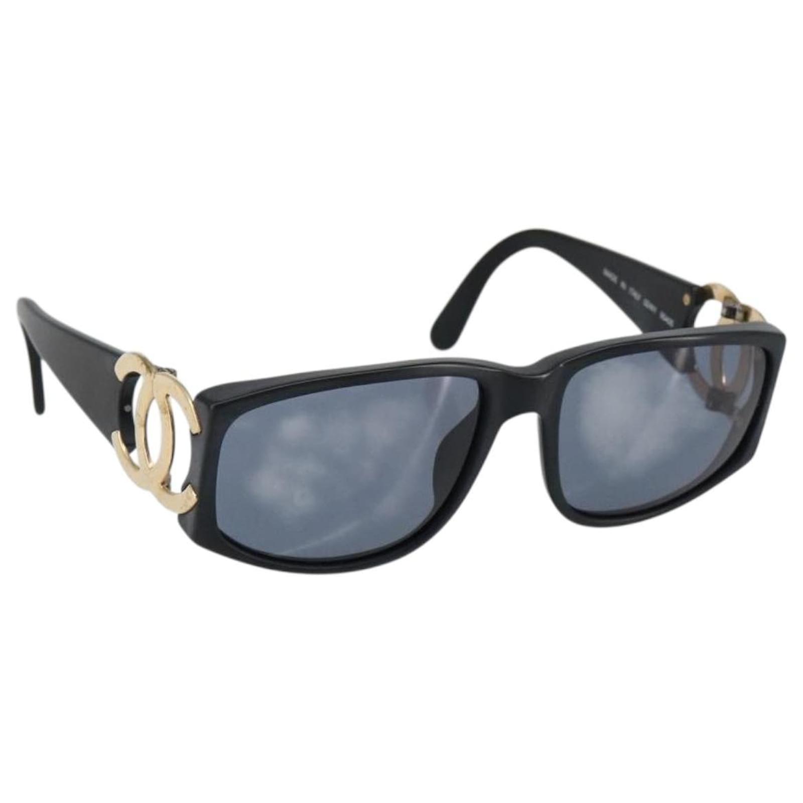 CHANEL COCO Mark Sunglasses Plastic Black CC Auth 143837 ref