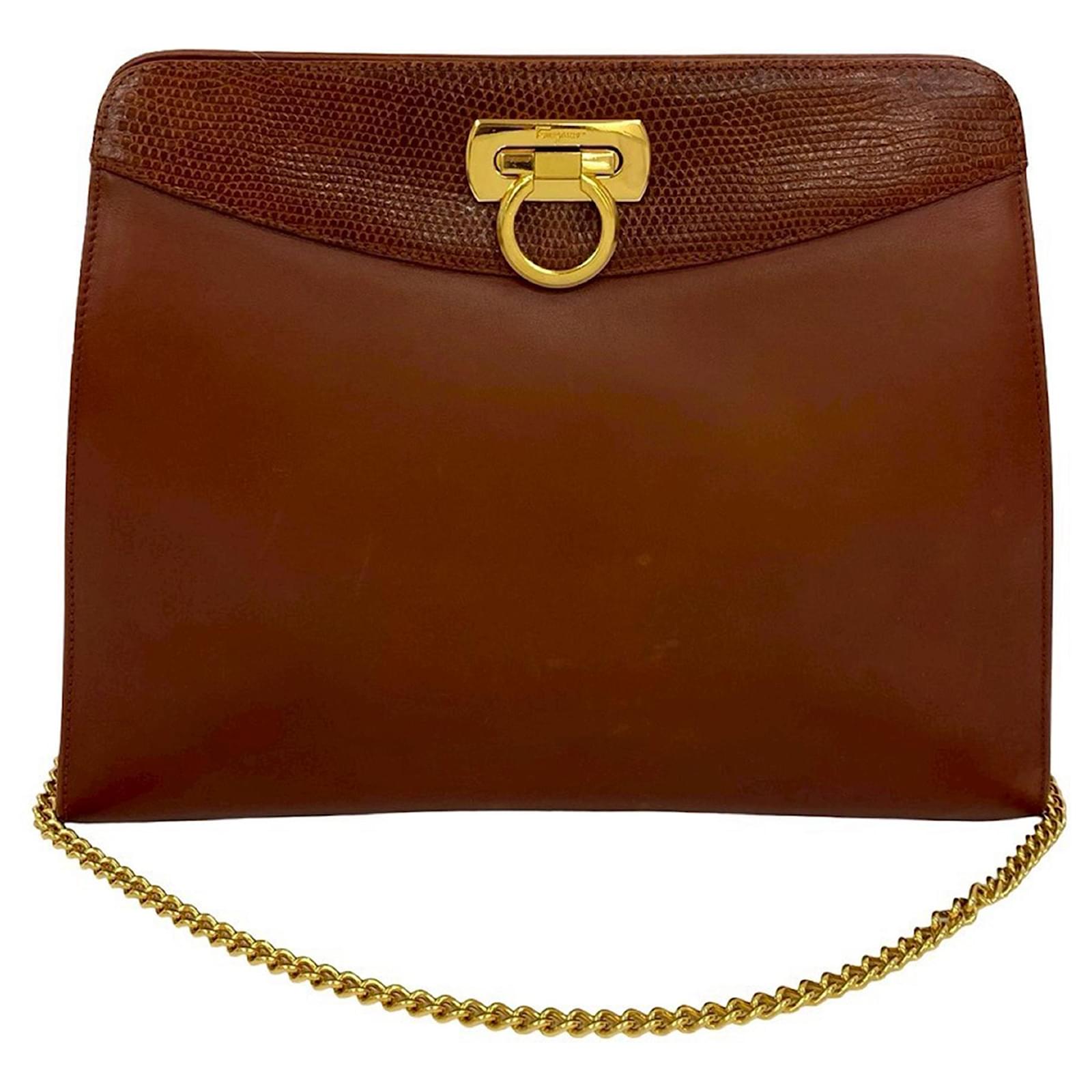 Salvatore Ferragamo Ferragamo Brown Leather Gancini Chain