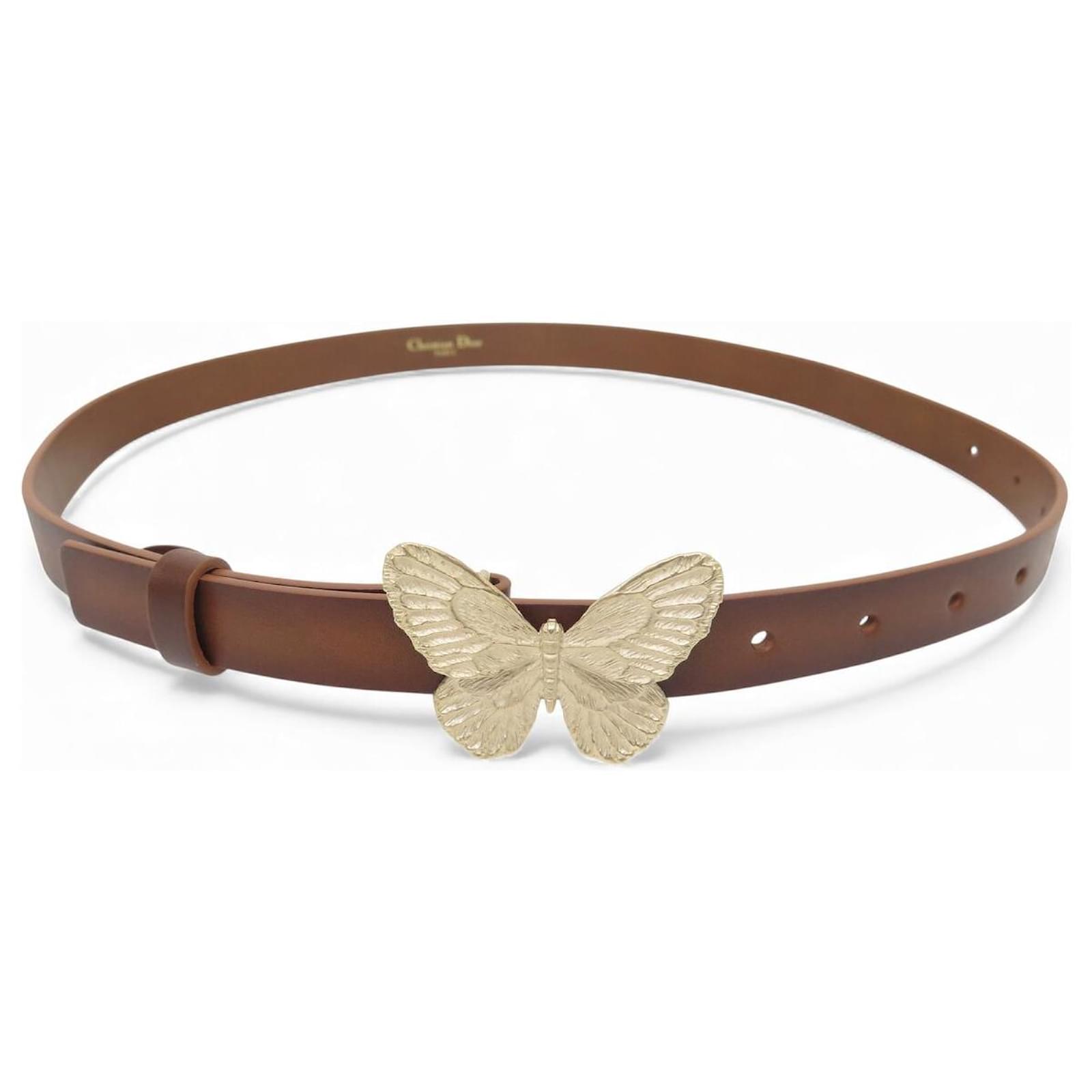 ChristianDiorButterflyベルト NEW CHRISTIAN DIOR BUTTERFLY METAMORPHOSIS BELT T80 LEATHER Brown