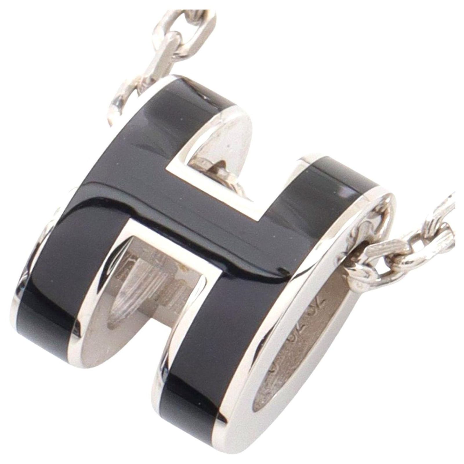 Collier Hermès H Pop Noir En émail - Modèle Occasion, Avec Pendentif