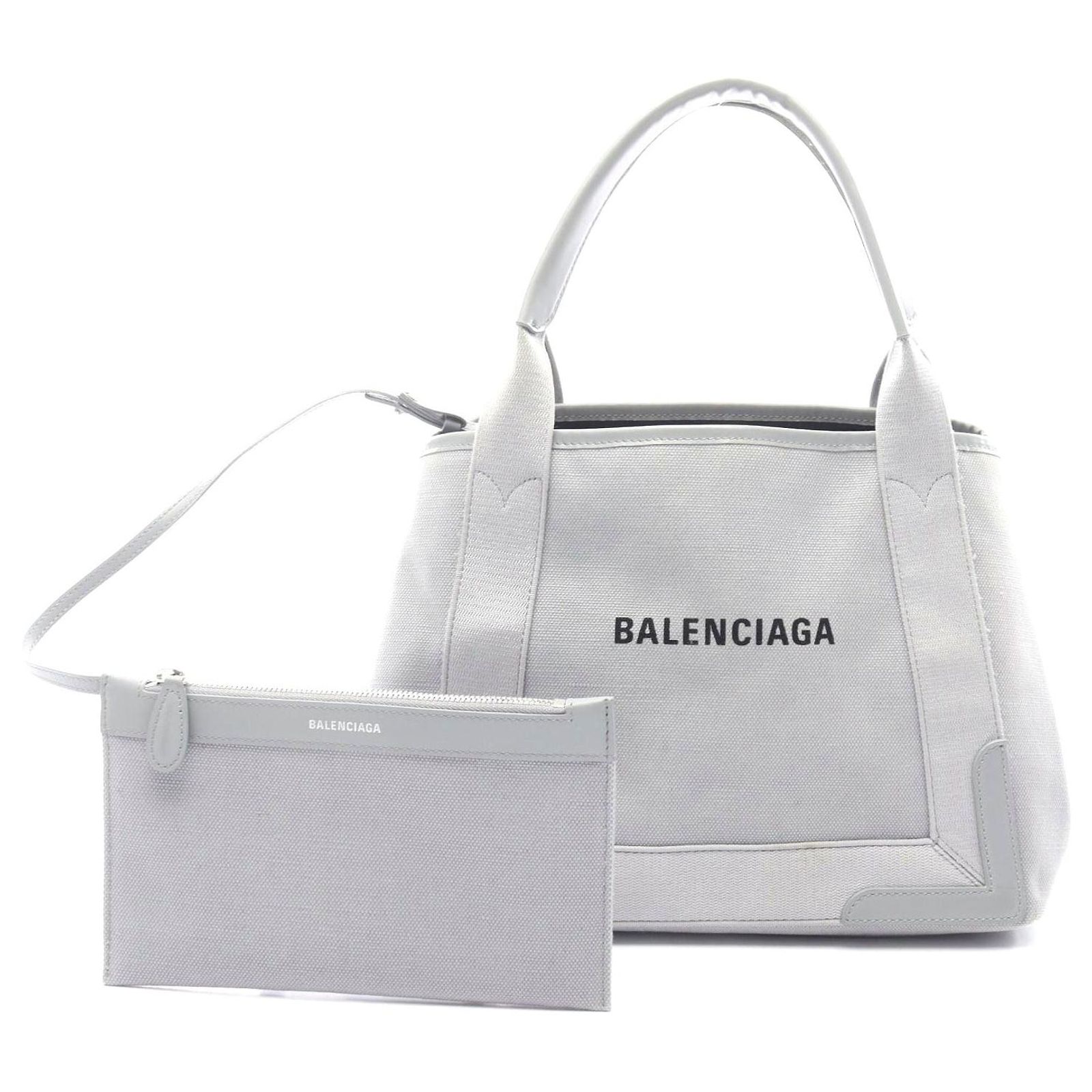Balenciaga Navy Cabas S Canvas Leather Tote Grey Cloth ref 