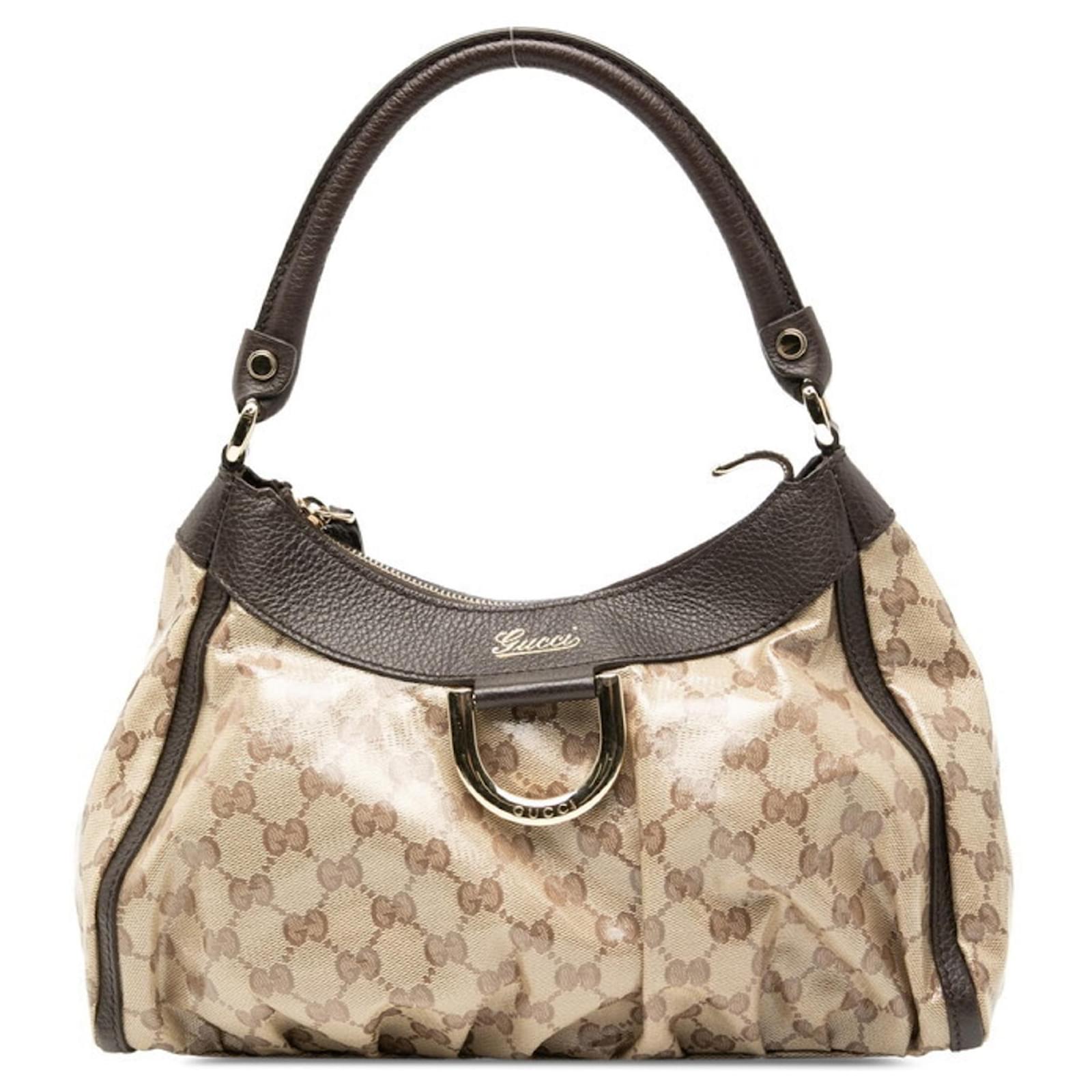 Gucci GG Crystal Abbey One-Shoulder Bag Brown Beige Leather