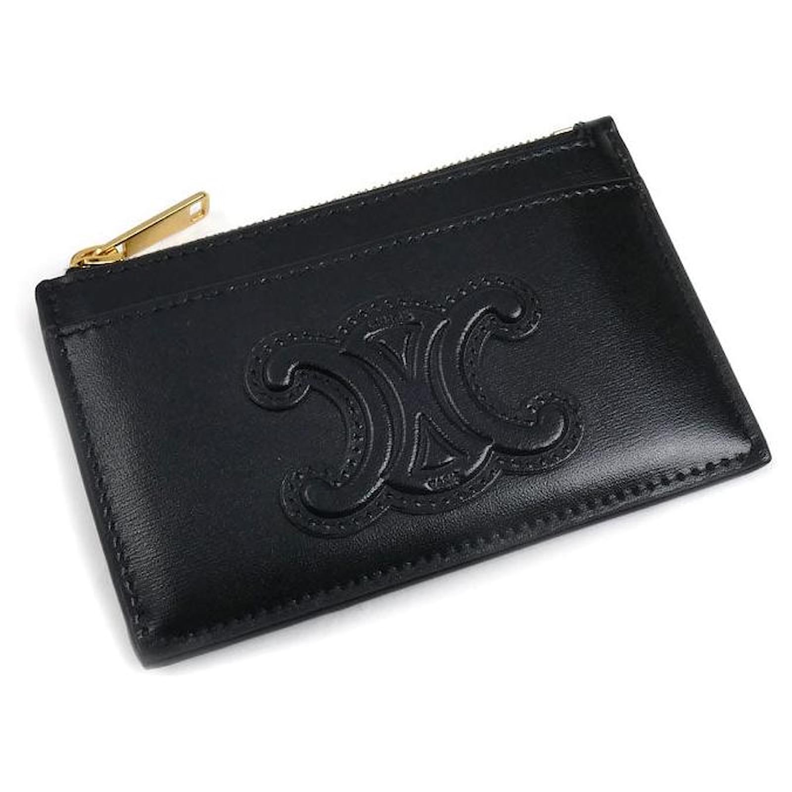 Céline Celine Triomphe Calfskin Coin Case Black Leather ref