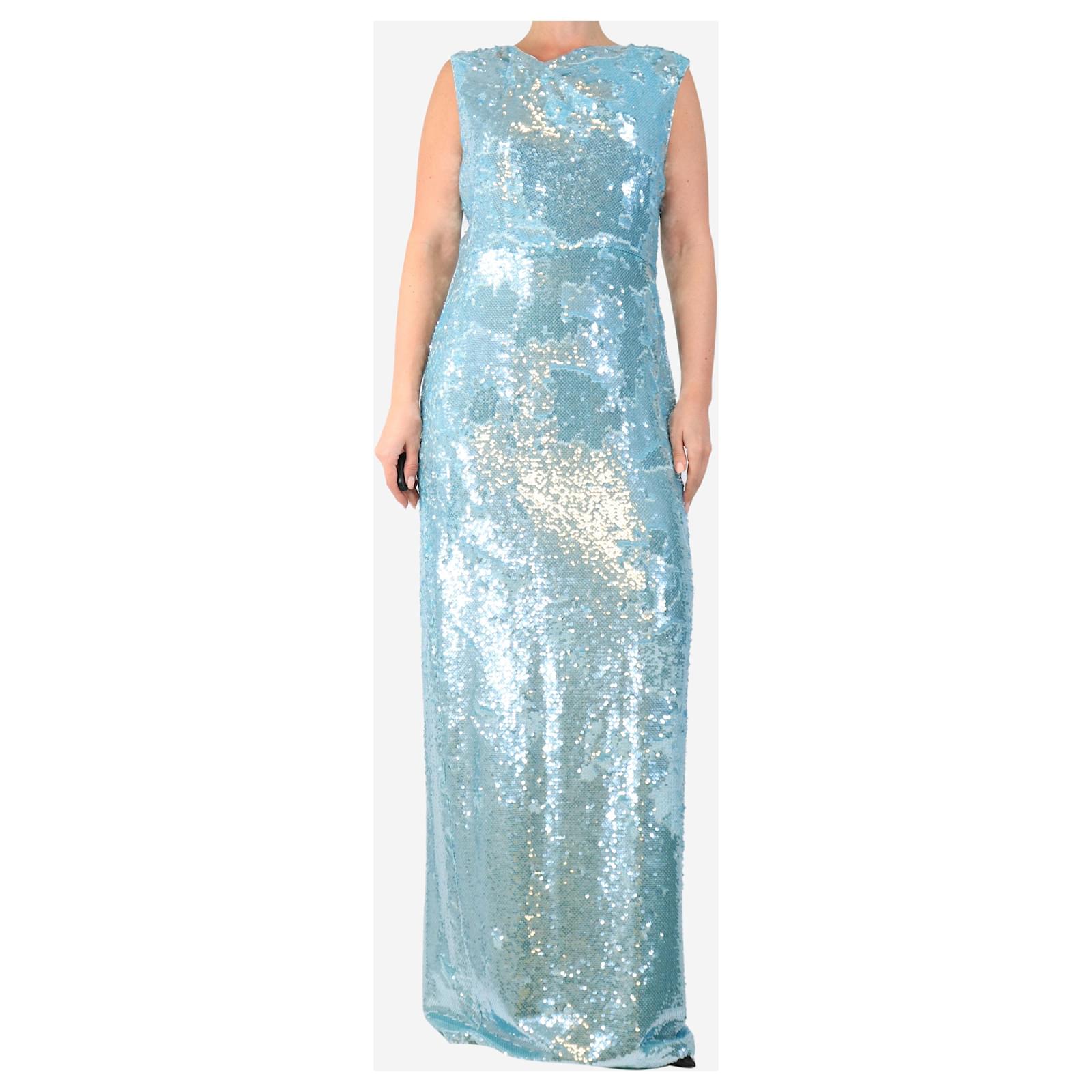 Roland Mouret Blue sleeveless sequin maxi dress - size UK 14 Polyester  ref.2716204 - Joli Closet