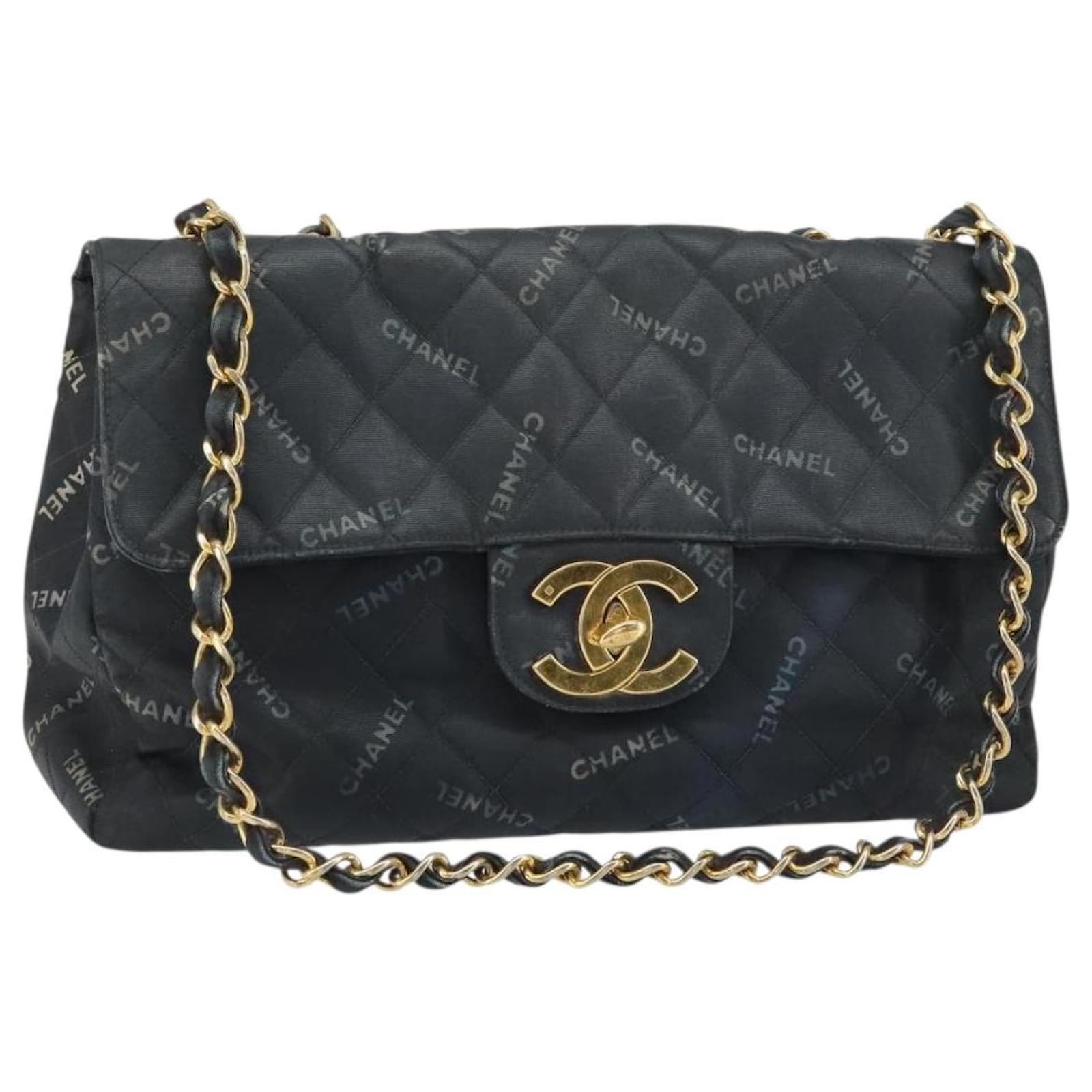 CHANEL Matelasse 34 Chain Shoulder Bag Coated Canvas Black Gold CC