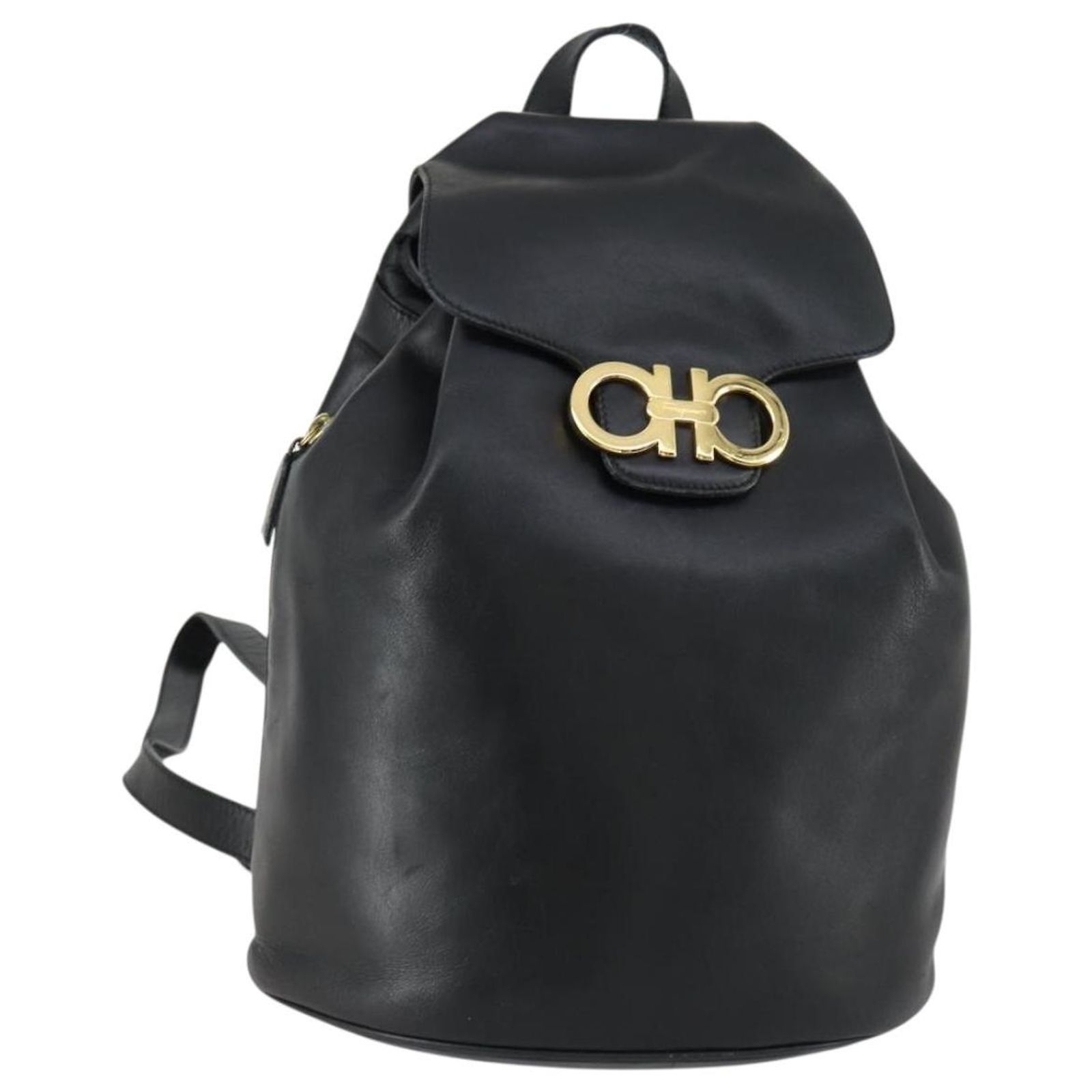 Salvatore Ferragamo Gancini Backpack Leather Black Gold Auth  display picture 1