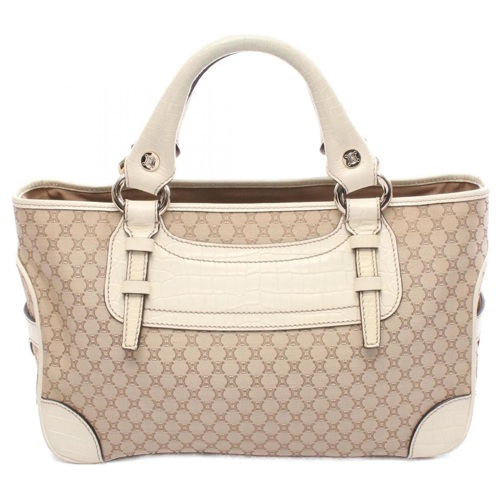 Céline Celine Boogie Bag Macadam Handbag White Beige Leather Cloth