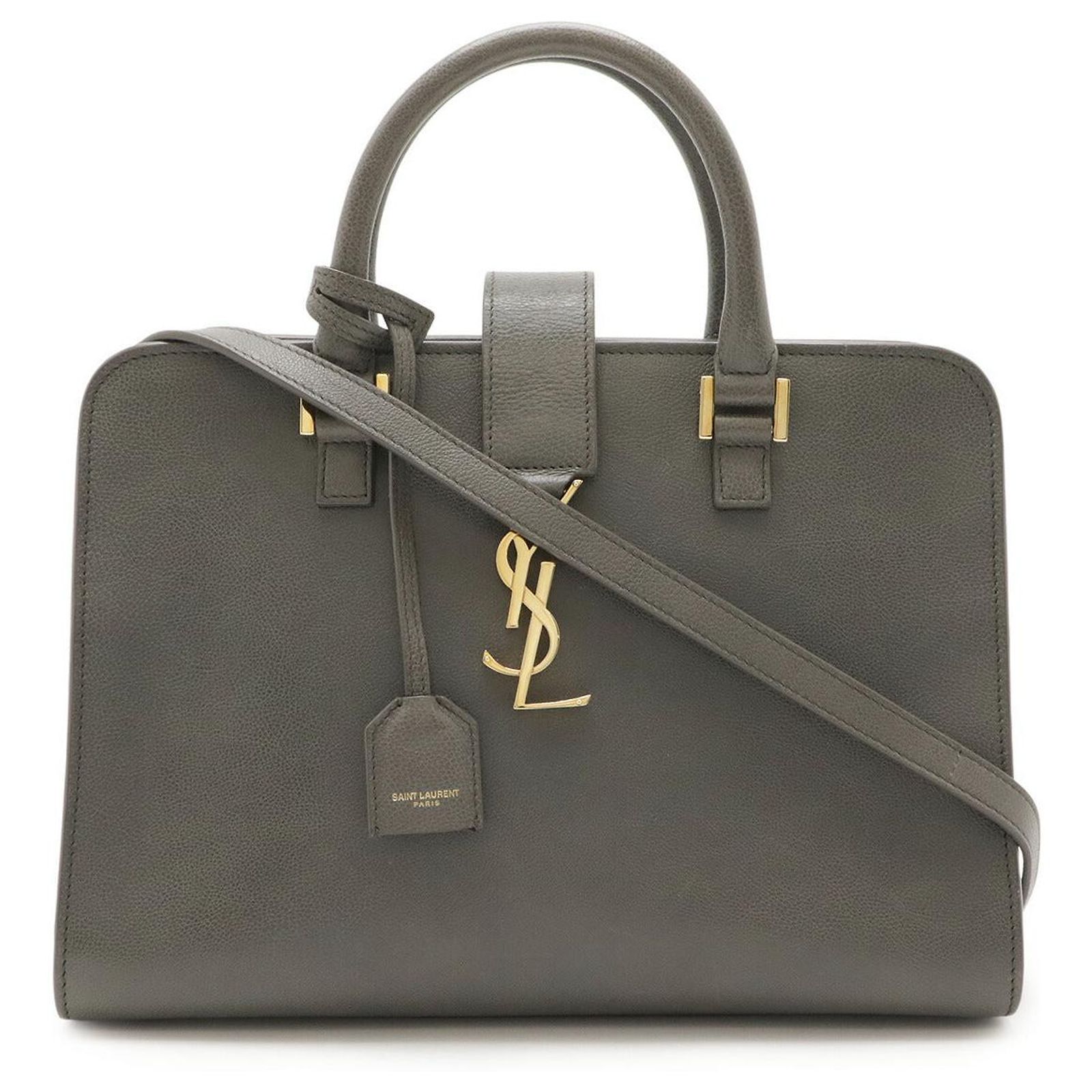 Yves Saint Laurent Leather Small Cabas Handbag Grey Pony-style 