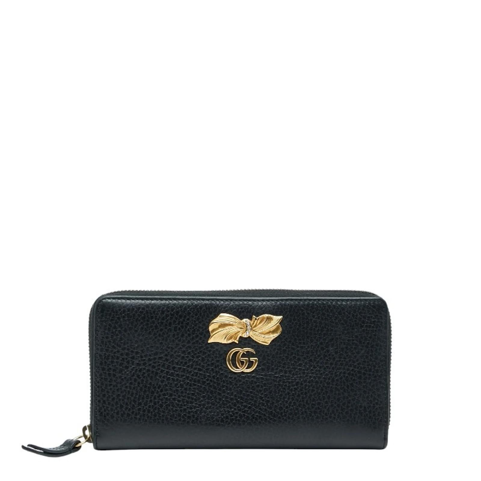 Gucci GG Marmont Ribbon Zip-Around Long Wallet Black Leather ref