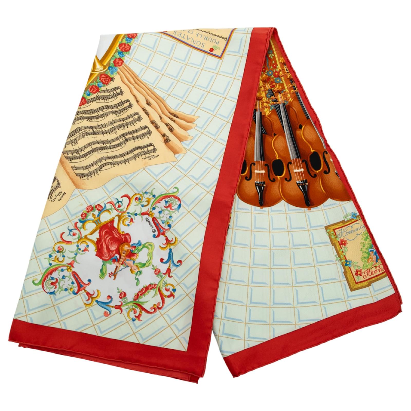 Hermès White Wolfgang Amadeus Mozart Silk Scarf Cloth ref
