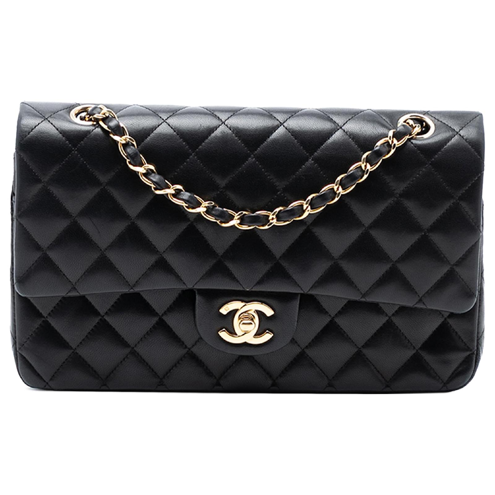 Chanel Black Medium Classic Lambskin Double Flap Leather ref