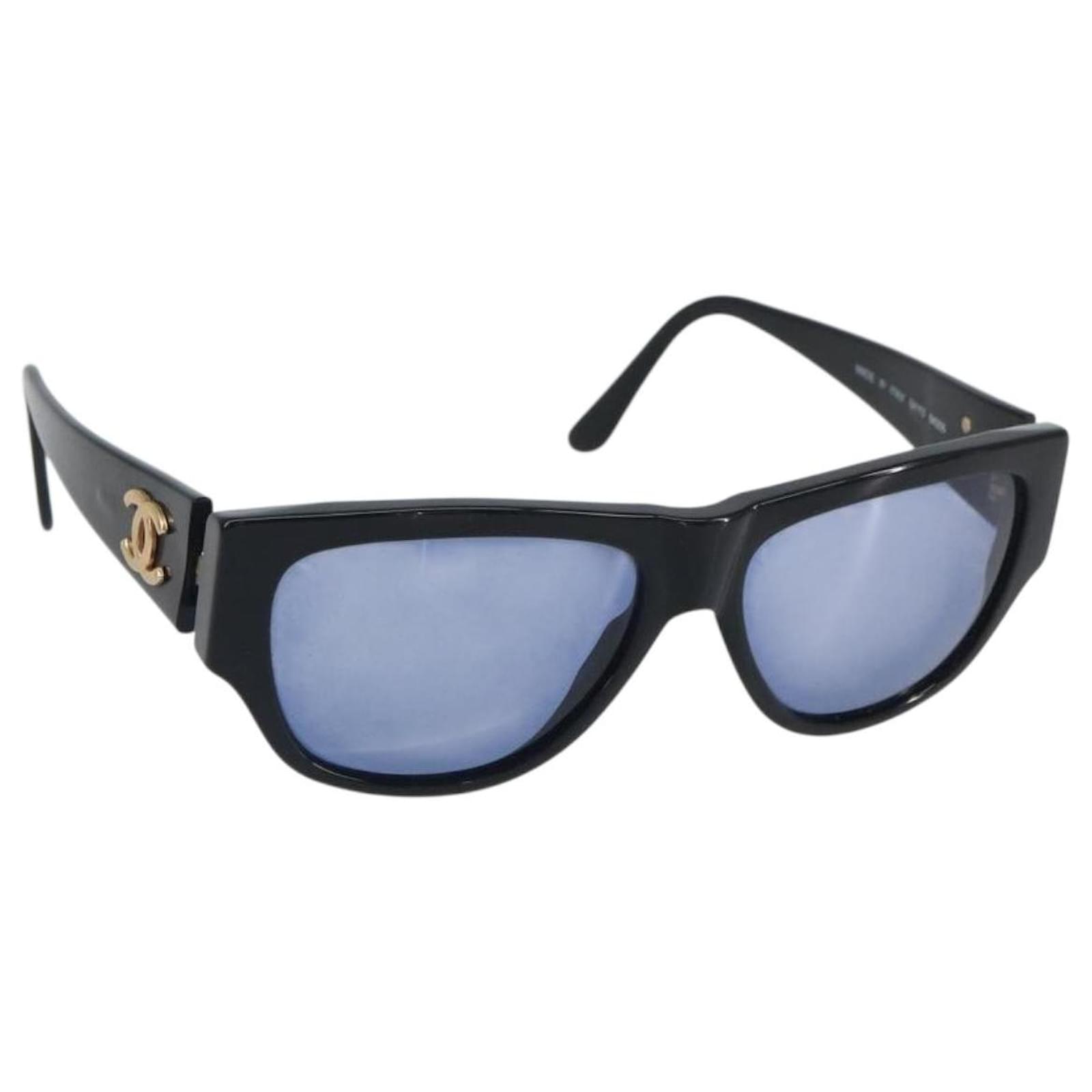 CHANEL COCO Mark Sunglasses plastic Black CC Auth BA9291 ref