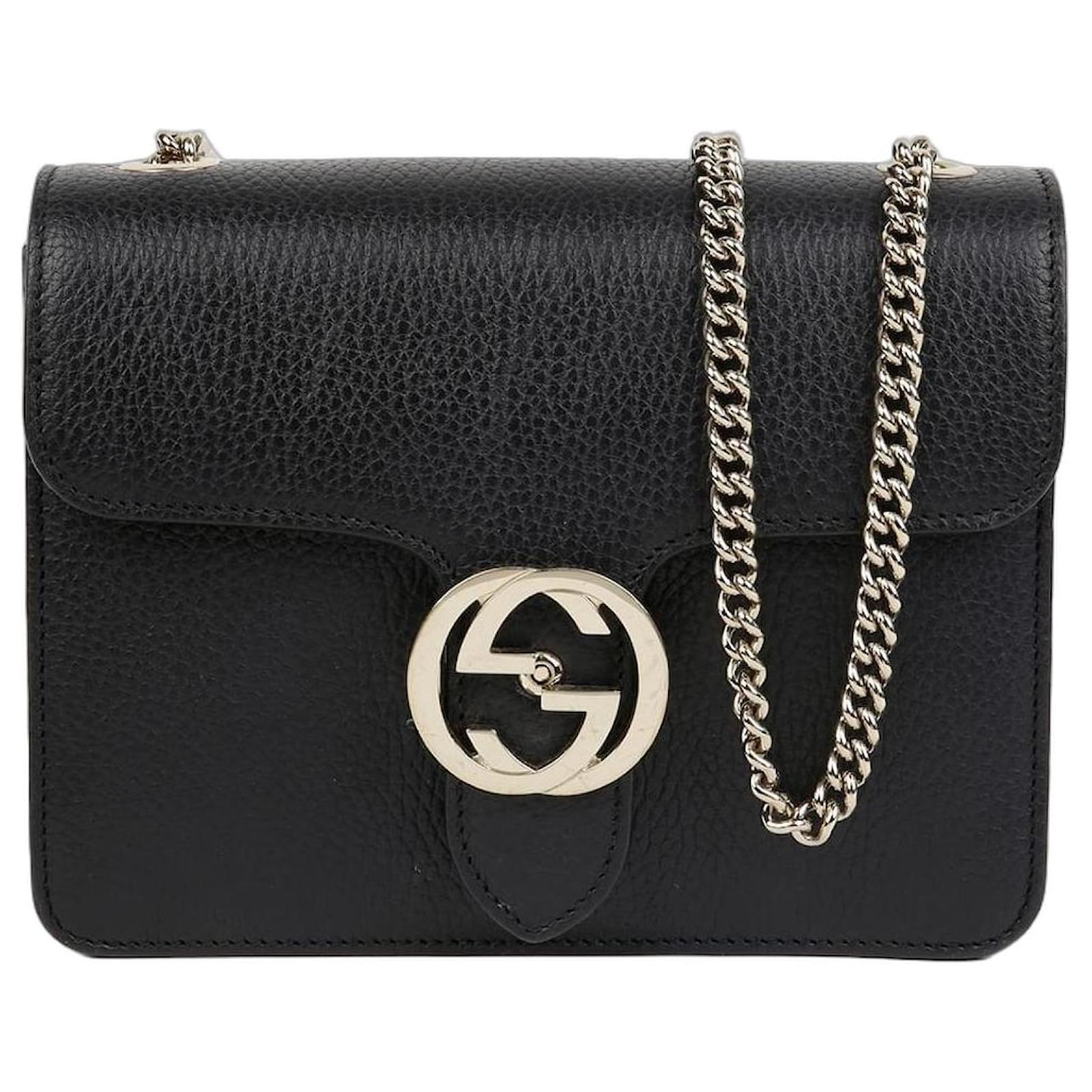 Gucci Interlocking Chain Shoulder Crossbody Bag Black Leather ref