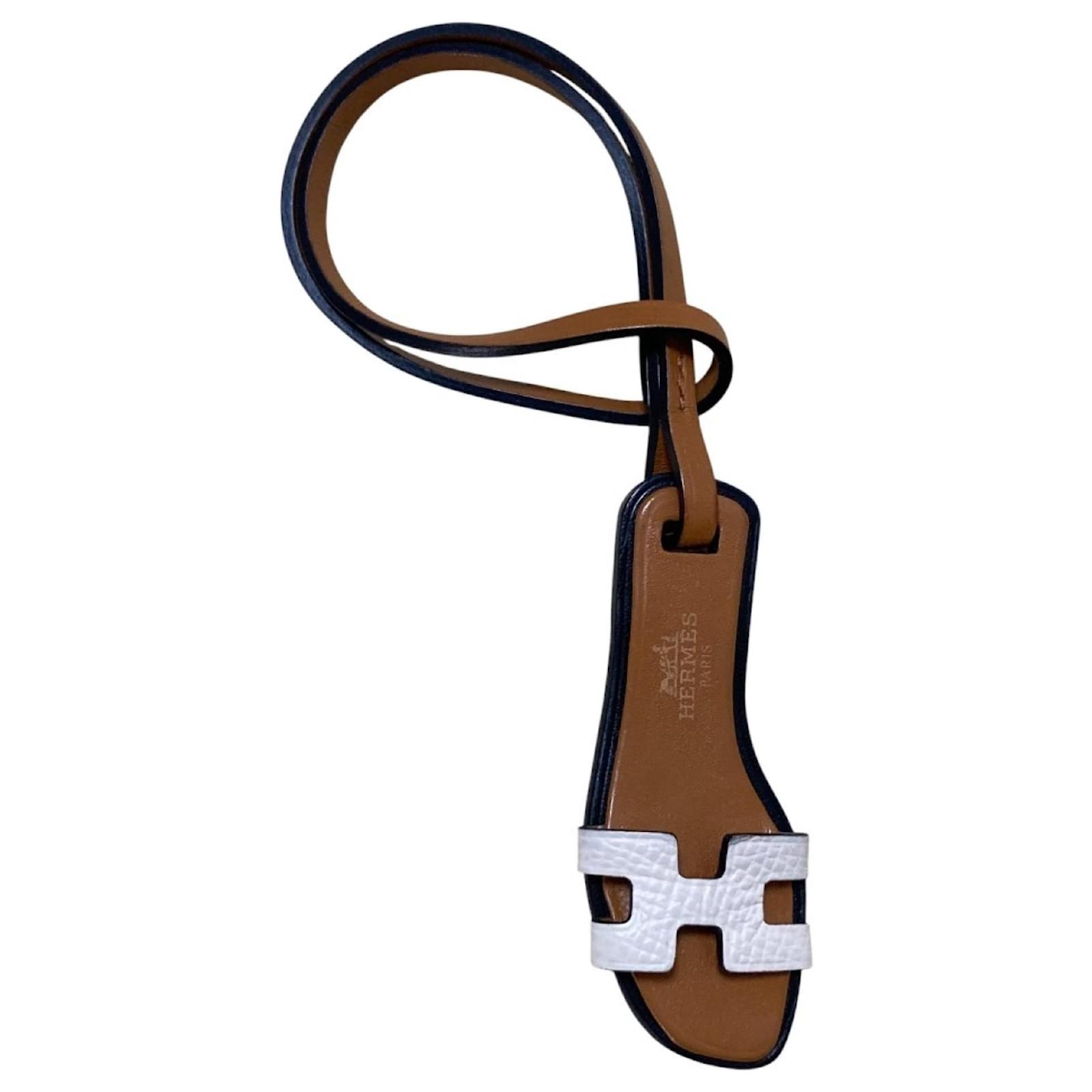 Hermès Hermes Oran Nano Handbag Charm Keychain Brown White ref