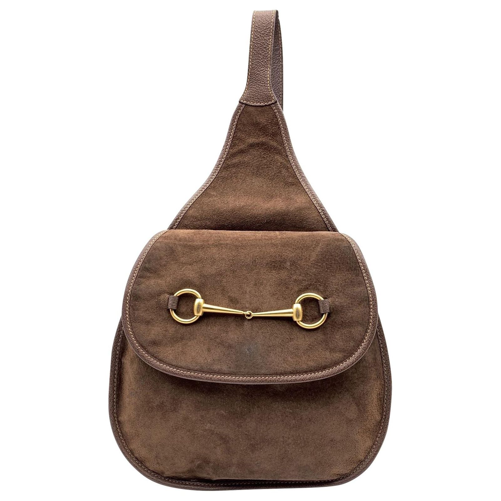 Gucci Vintage Brown Suede Leather Horsebit Backpack Sling  display picture 2
