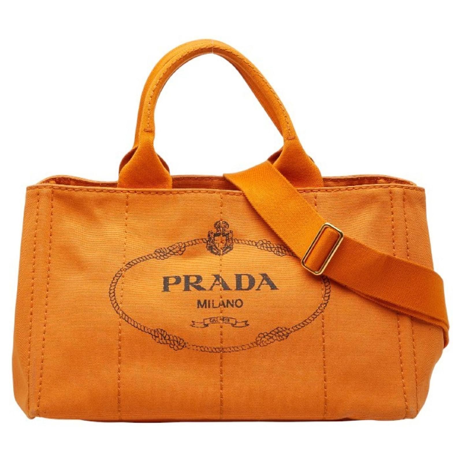 Prada Canapa M Tote Bag in Orange Canvas Cloth ref.2741084 - Joli 
