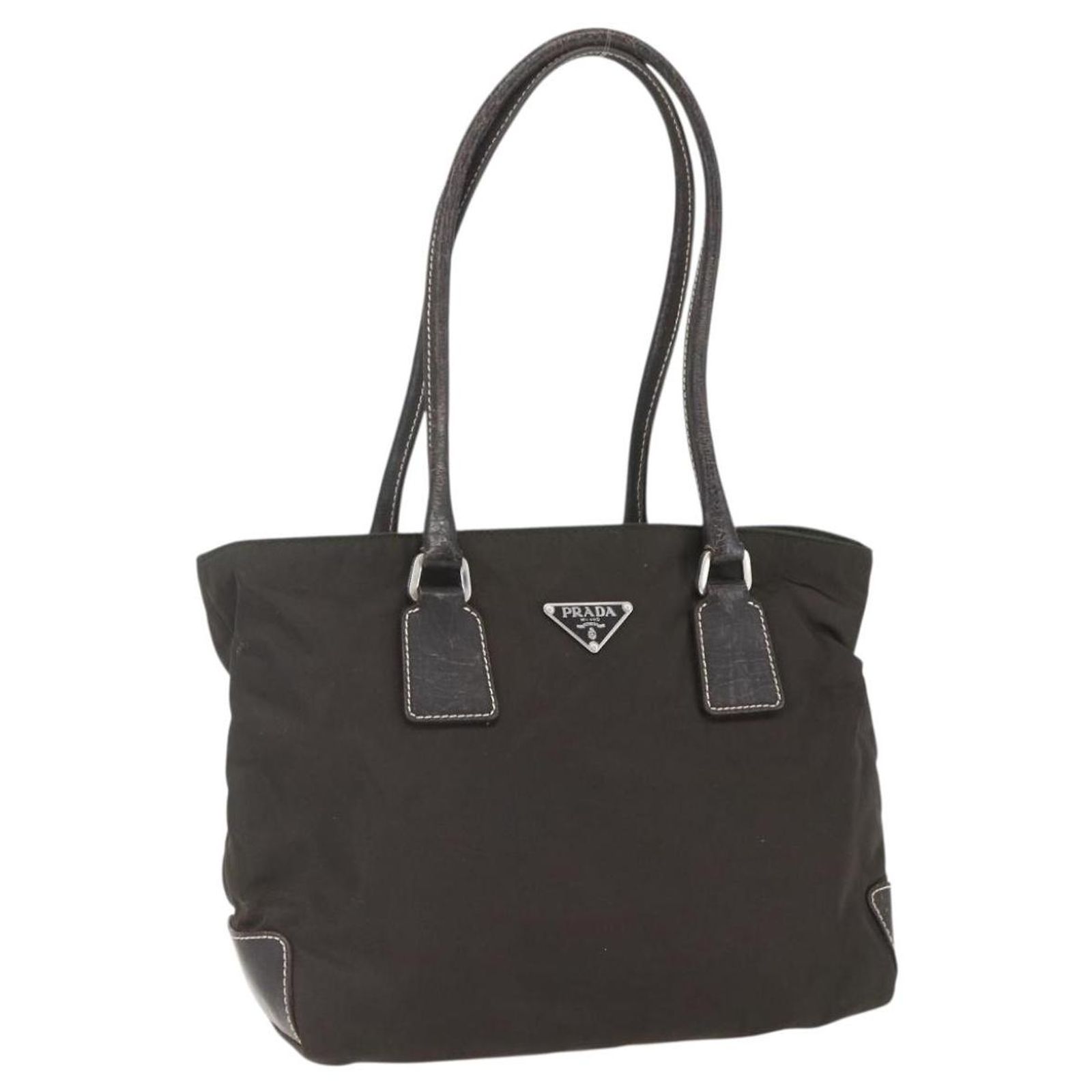 PRADA Tote Bag Nylon Khaki Silver Auth BA9383 Silvery ref.2741302 
