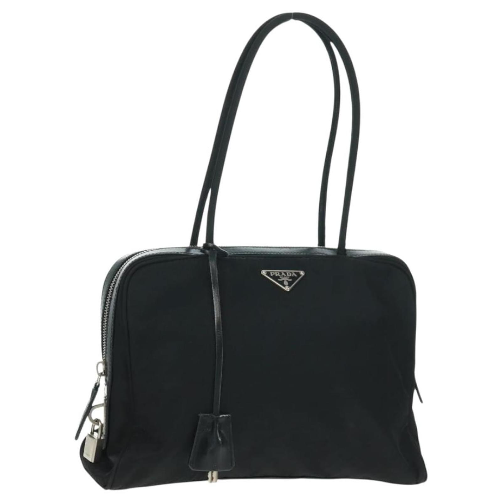 PRADA Hand Bag Nylon Leather Black Silver Auth ep12566 Silvery ref