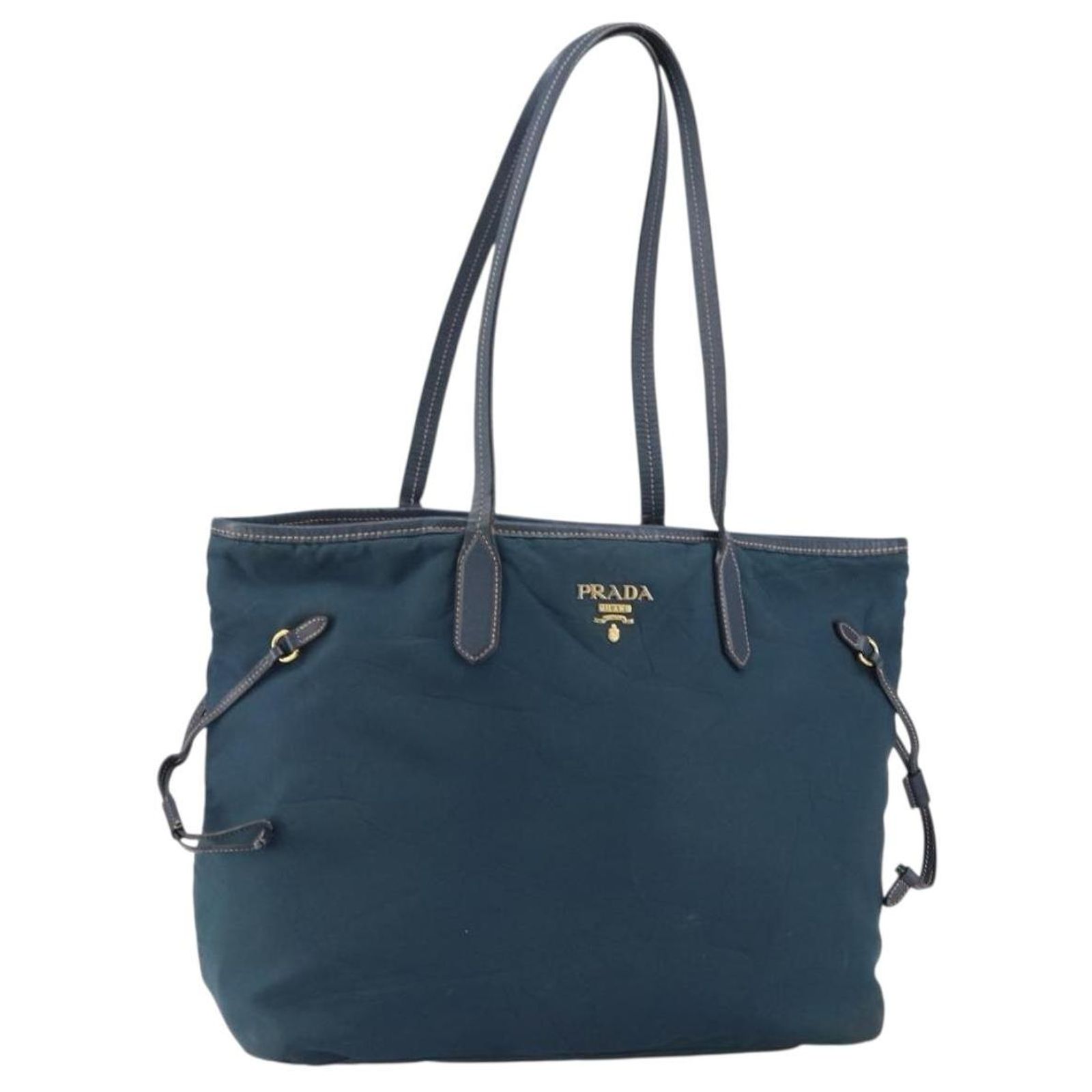 PRADA Tote Bag Nylon Navy Gold Auth ka1232 Golden Navy blue ref 