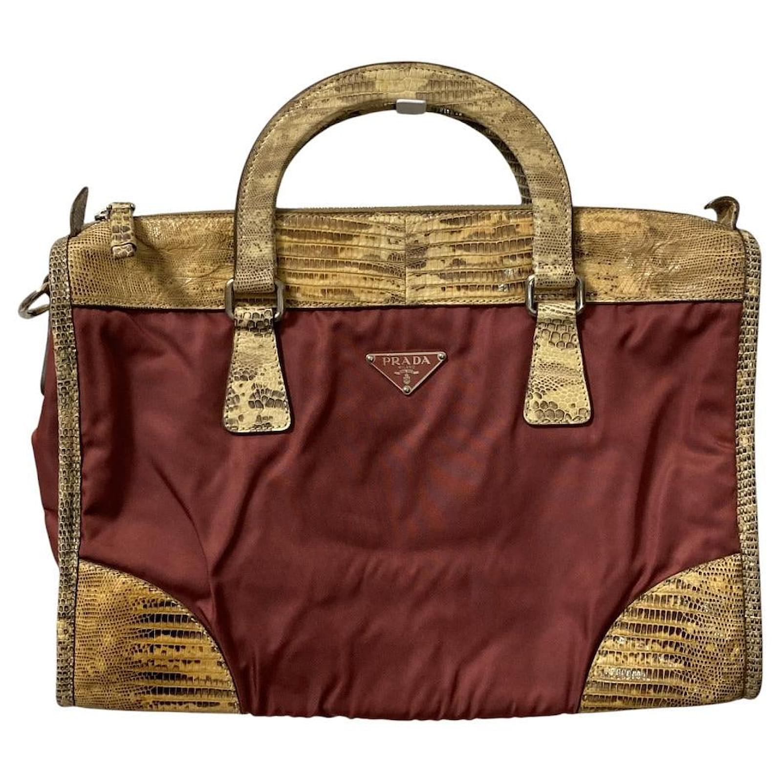 Prada Python Leather Nylon 2way Bag Red ref.JC2743328 (Sold