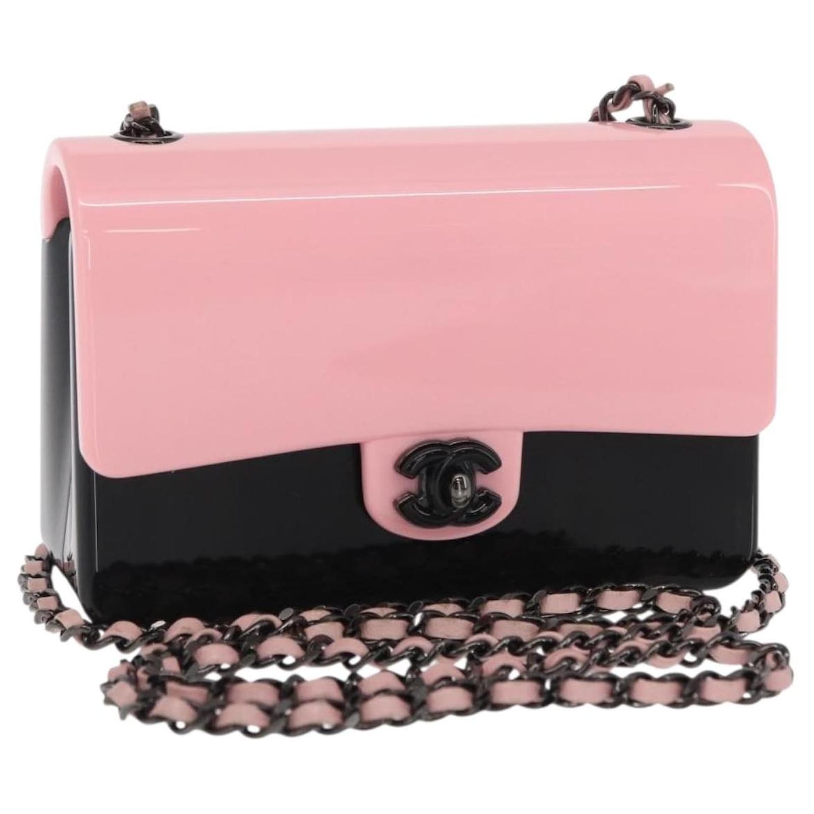 CHANEL Chain evening bag Shoulder Bag plexi Black Pink CC Auth