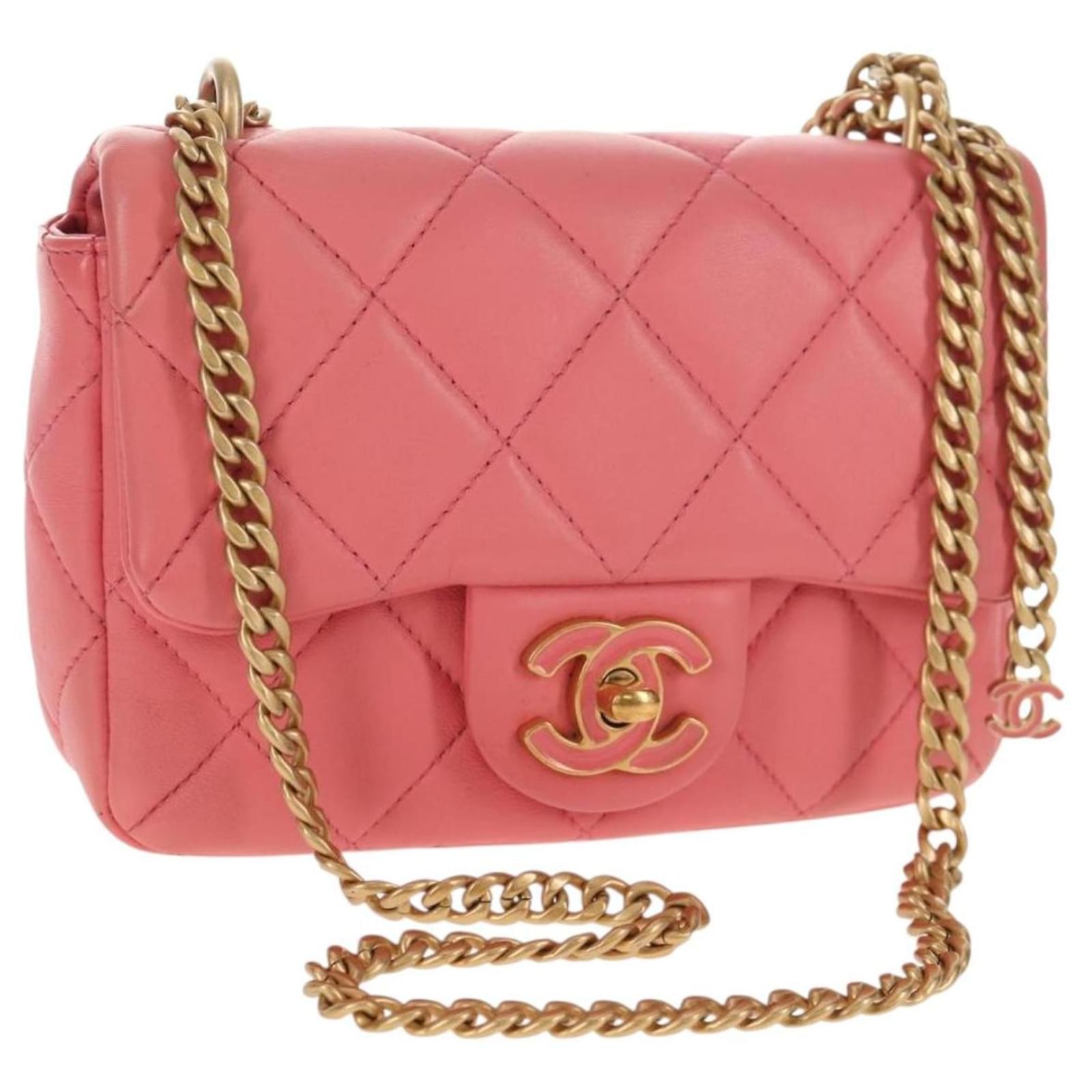 CHANEL Mini Matelasse 17 Single Flap Chain Lamb Skin Pink AS3114
