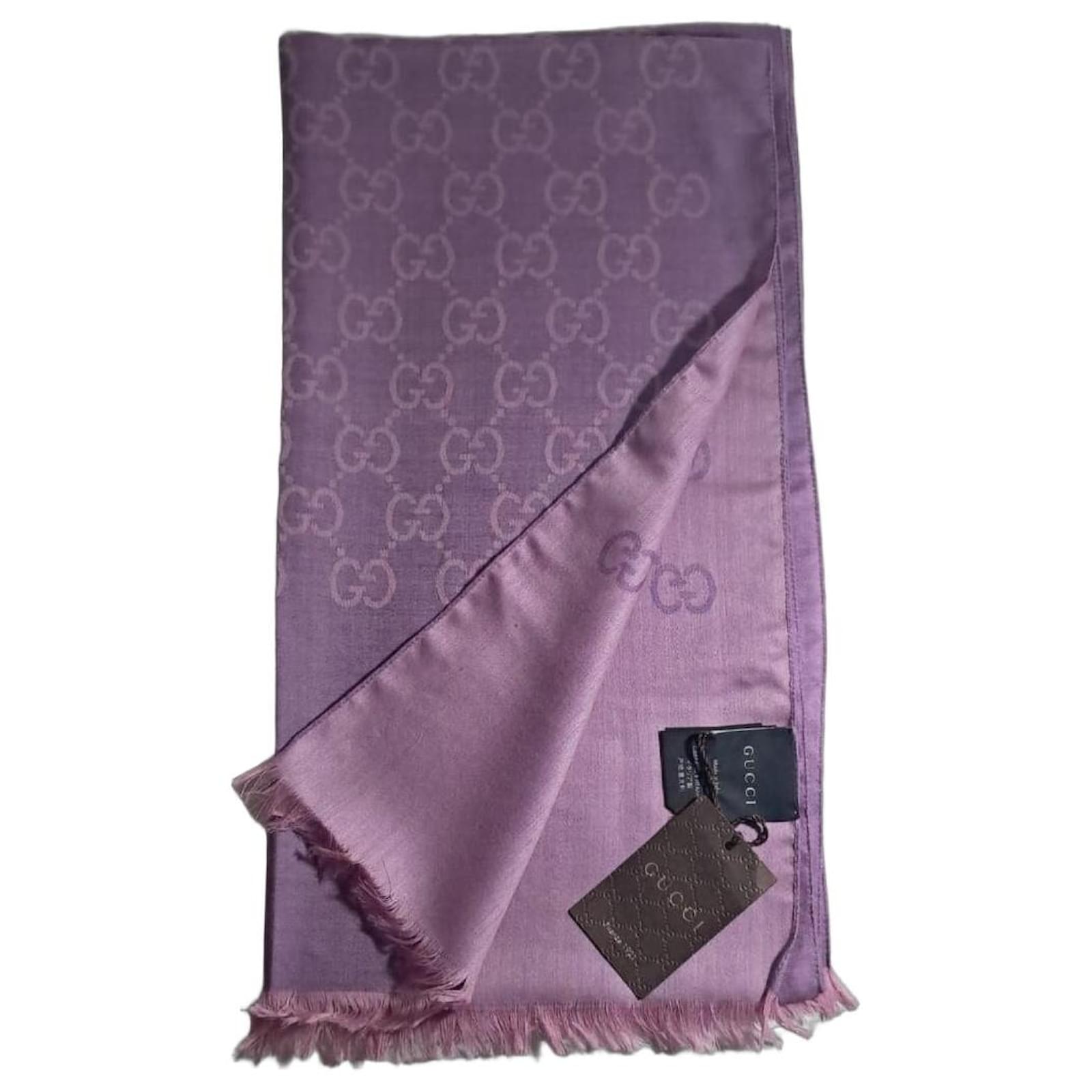 Gucci wool scarf with purple/lilac jacquard GG motif Pink Silk ref