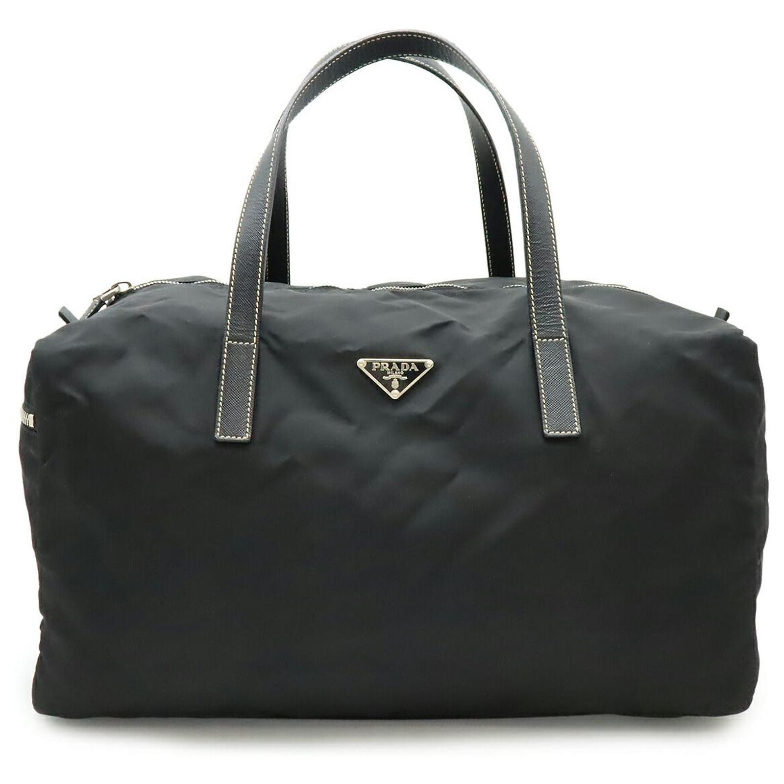 Prada Nylon Leather Handbag Mini Boston Bag Black ref.JC2757225 