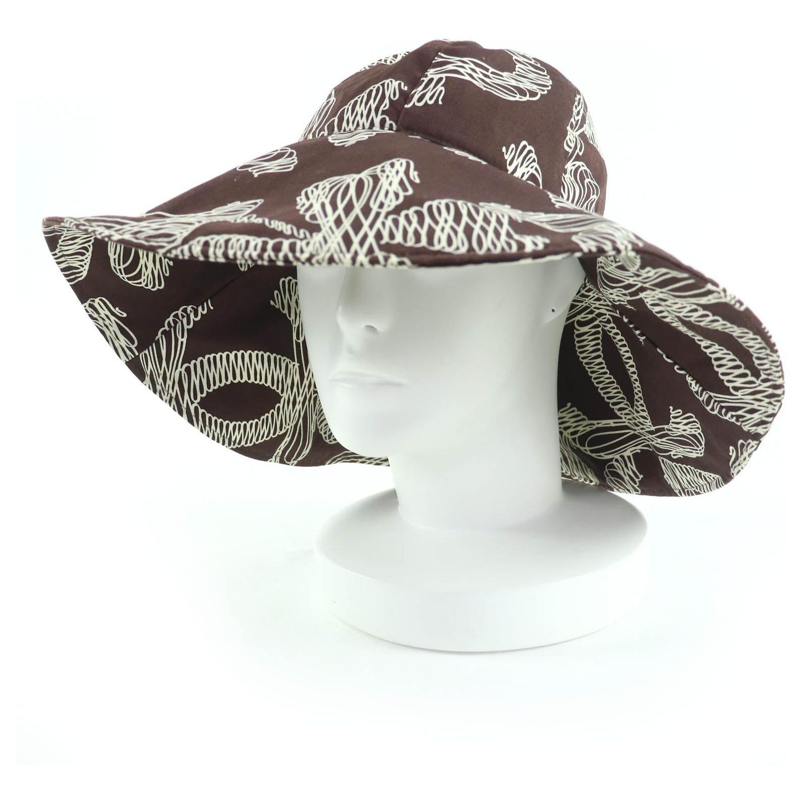 Chanel COCO Mark No.5 Clover Cotton Wide Brim Hat Brown ref  display picture 1