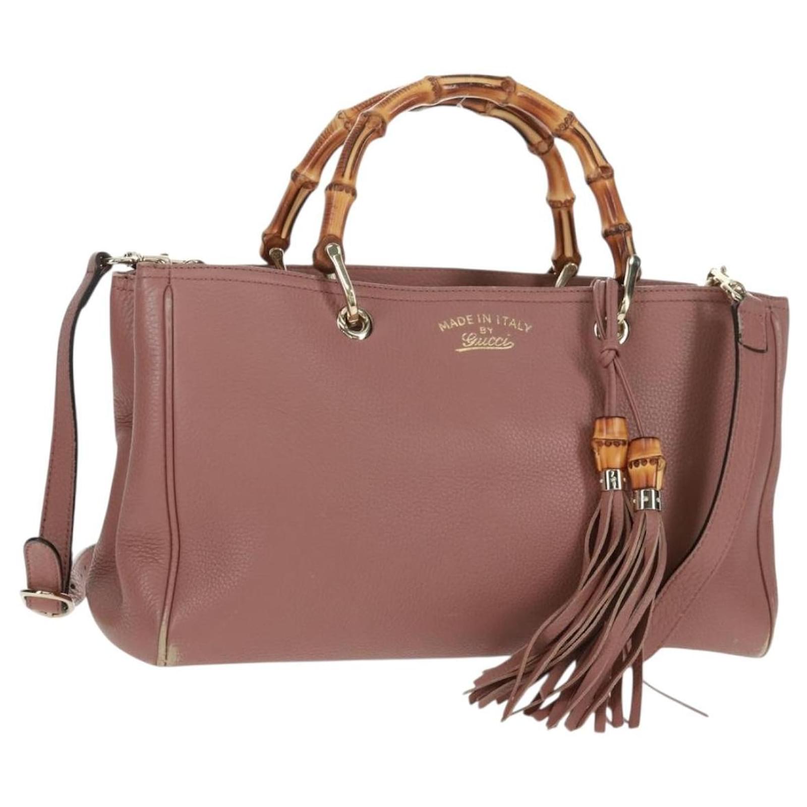 GUCCI Bamboo Hand Bag Leather 2way Pink Gold 323660 Auth 159357
