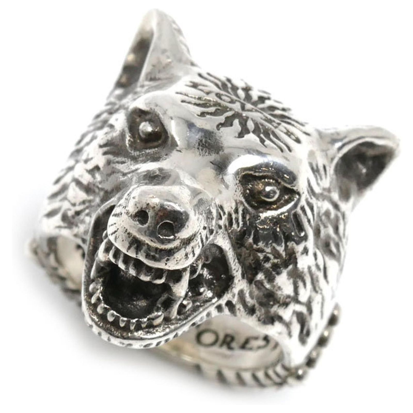 GUCCI Anger Forest Wolf Head Ring Silvery Silver ref.JC2759508 