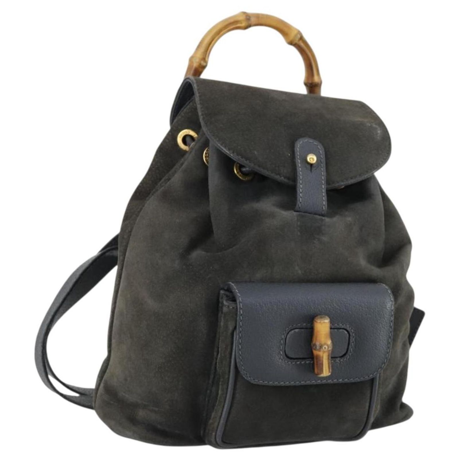 GUCCI Bamboo Backpack Suede Navy Gold 003 1705 0030 Auth  display picture 2