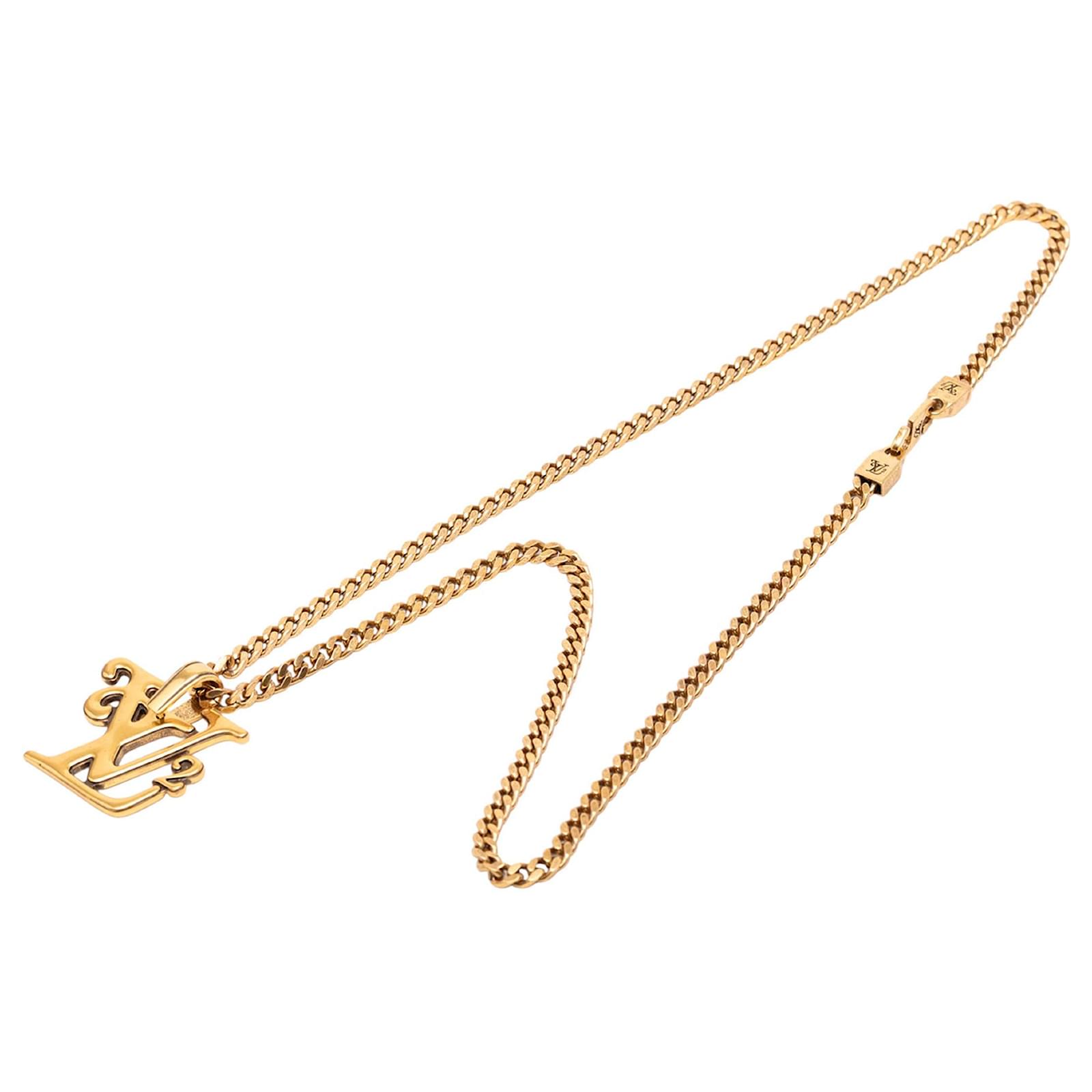 Louis Vuitton Gold Nigo Gold Plated Squared Logo Pendant Necklace