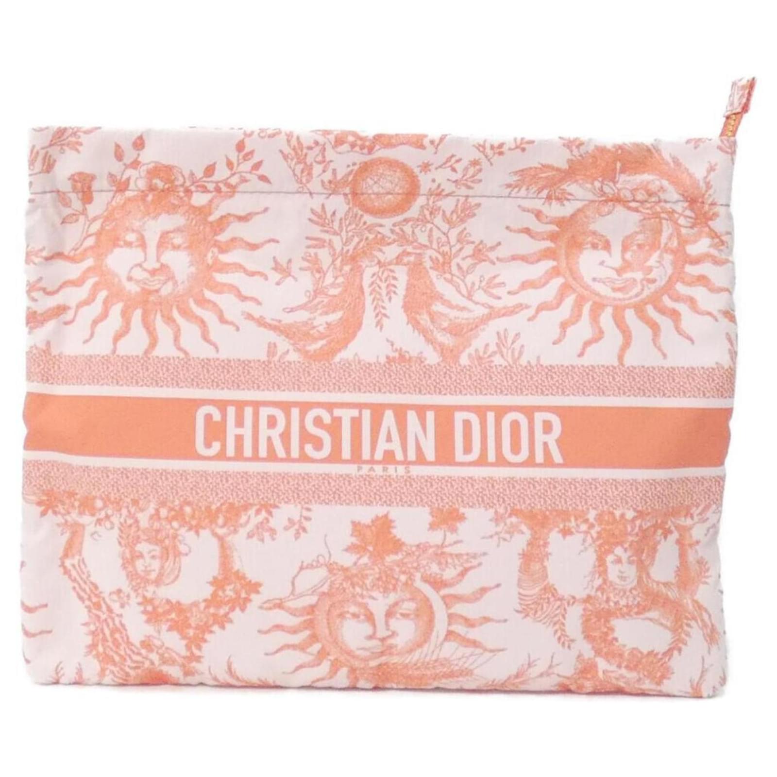 Christian Dior DIORIVIERA Travel Zip Handbag Pouch Orange Cloth