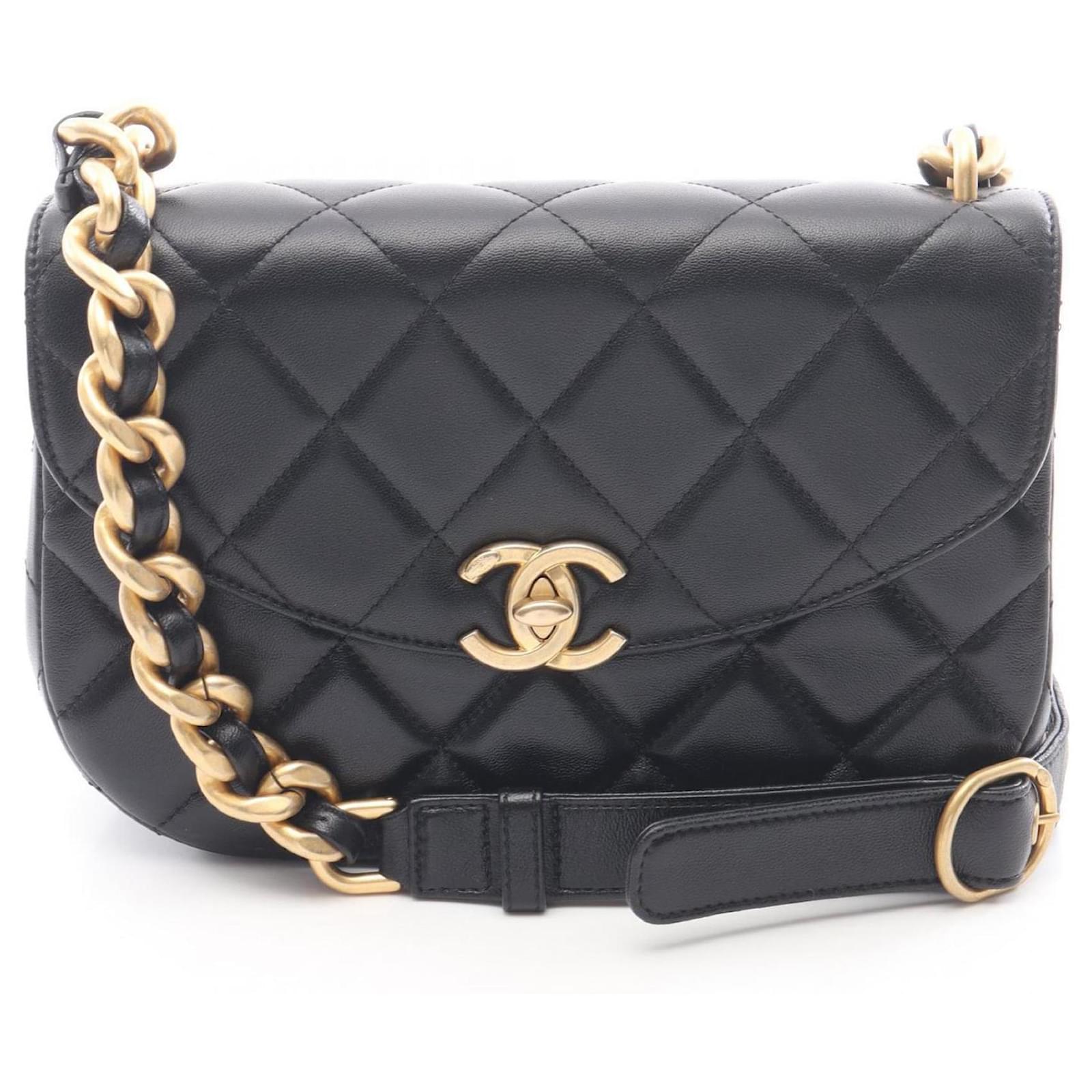 【オールド】シャネル Chanel Navy Blue Square Quilted Leather Lambskin Leather LAX