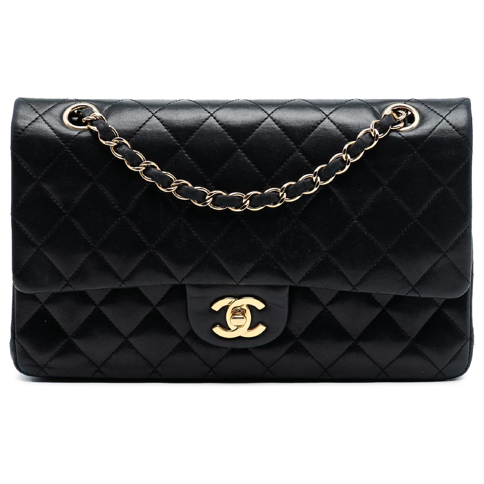Chanel Black Medium Classic Lambskin Double Flap Leather ref