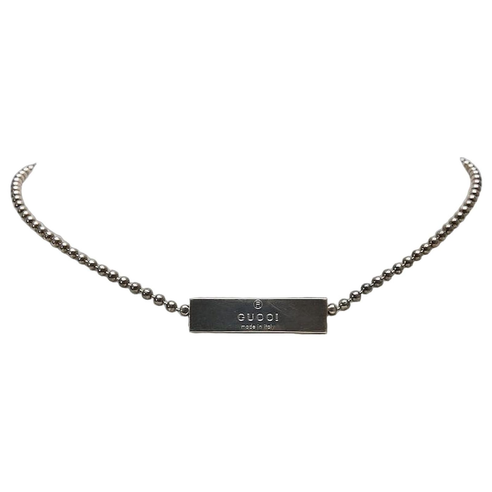 Gucci Logo Plate SV925 Necklace Silvery Metal ref.2862679 - Joli 